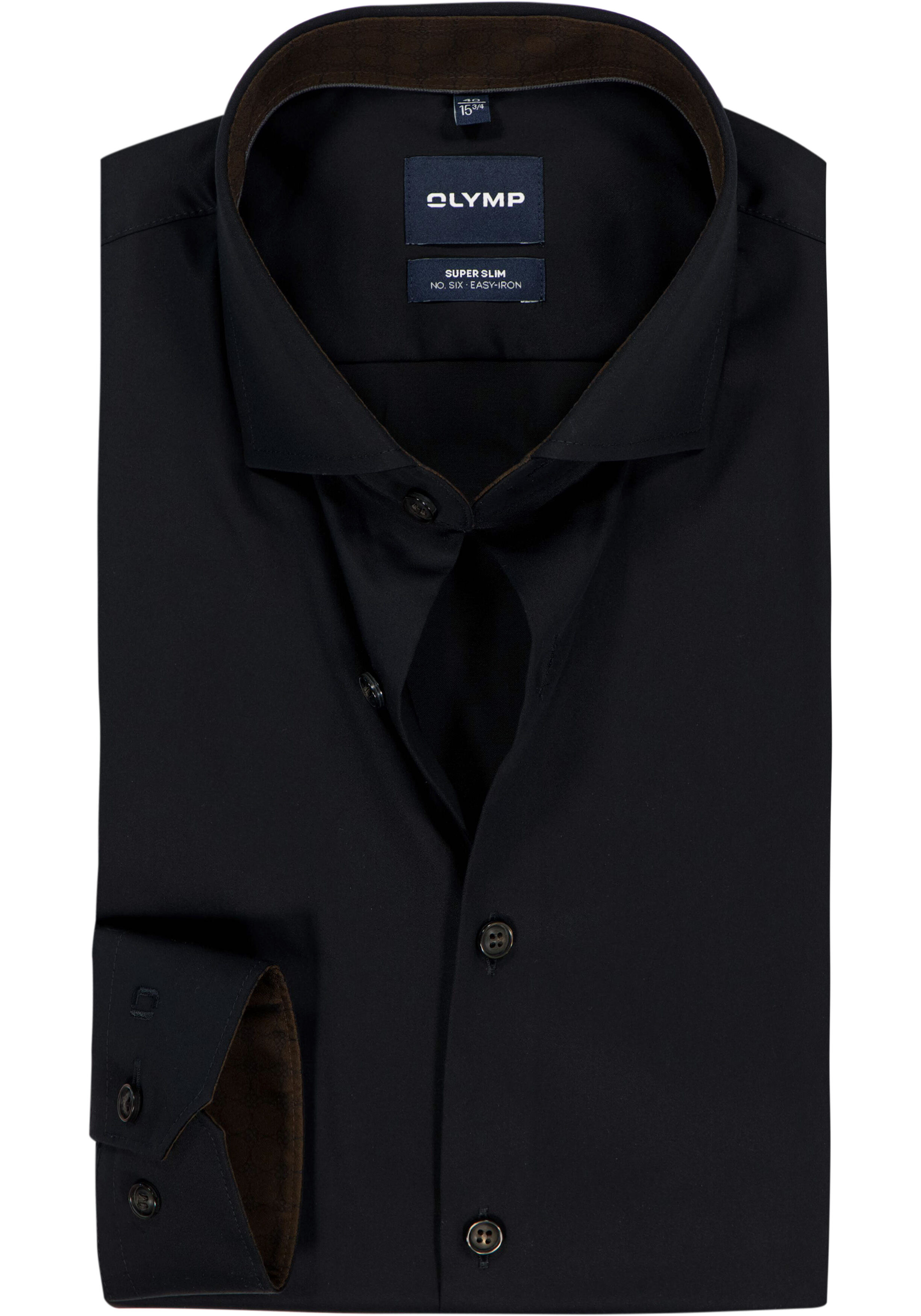 OLYMP No. 6 Six super slim fit overhemd, mouwlengte 7, satijnbinding, zwart