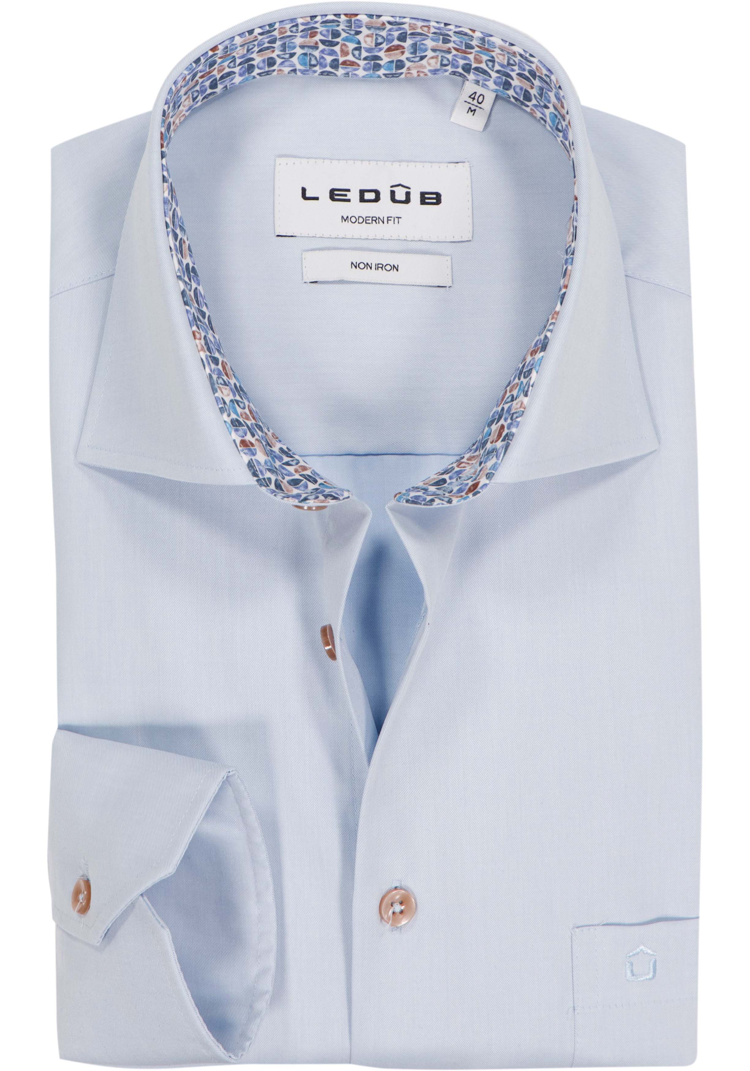 Ledub modern fit overhemd, popeline, lichtblauw