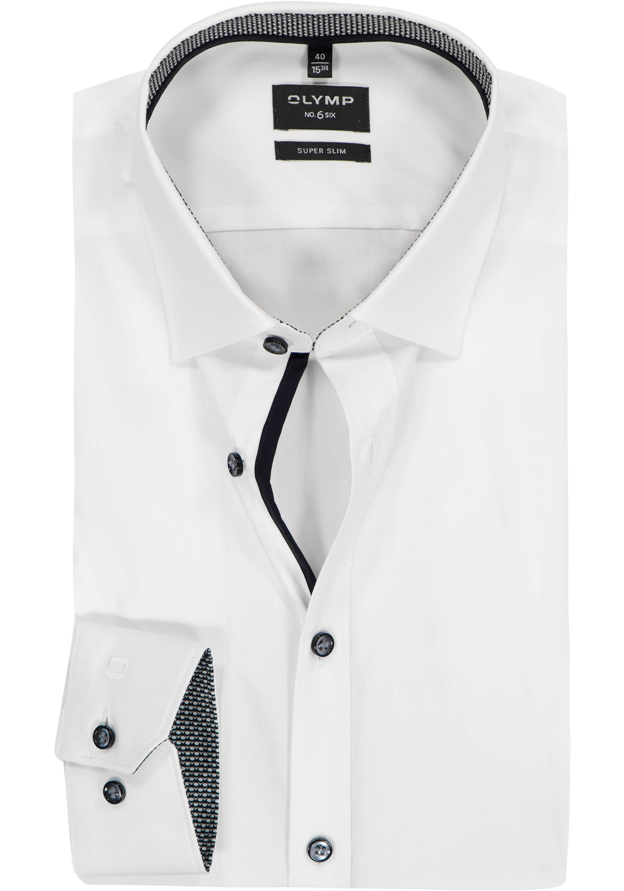 OLYMP No. 6 Six super slim fit overhemd, mouwlengte 7, popeline, wit