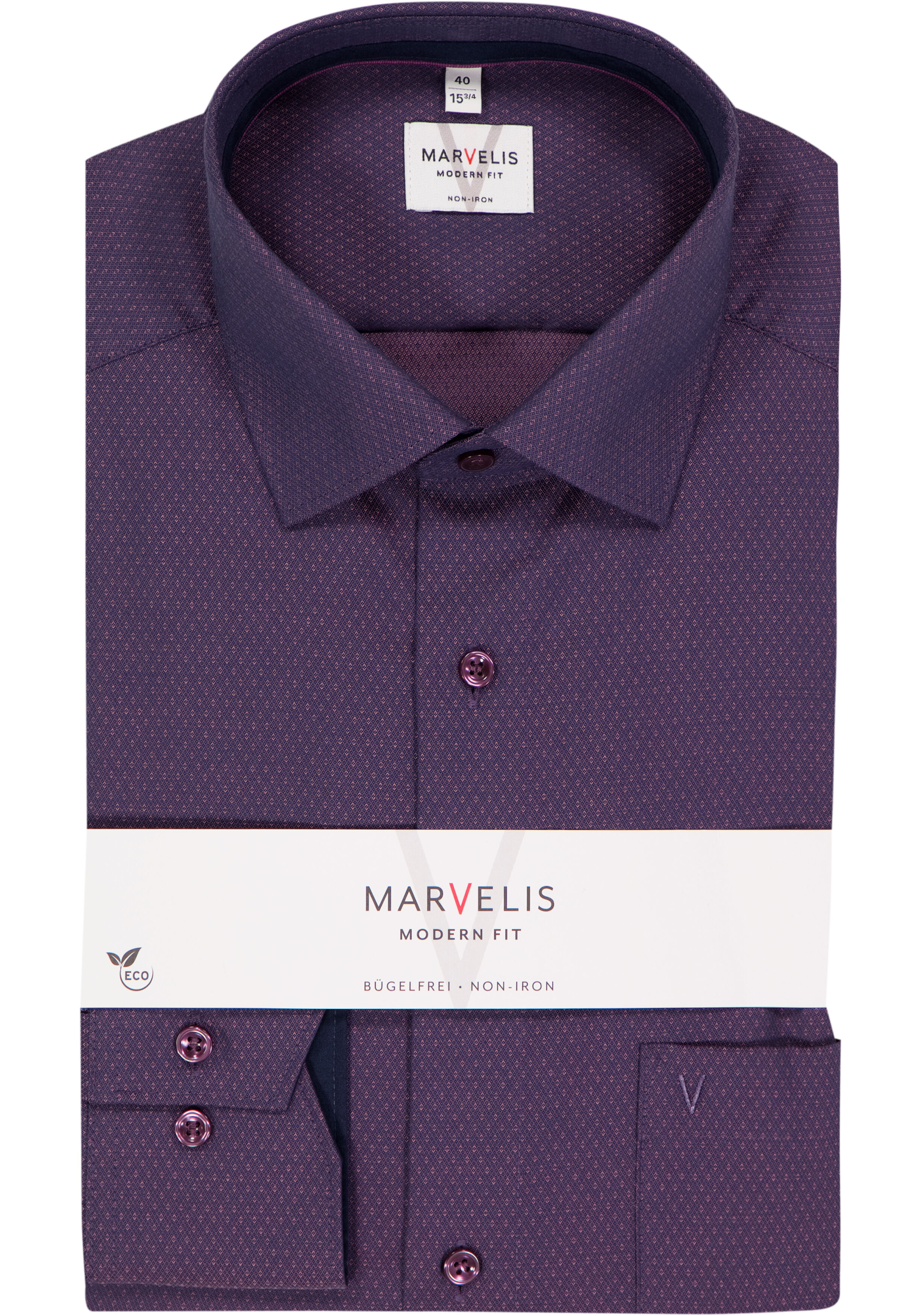 MARVELIS modern fit overhemd, structuur, paars