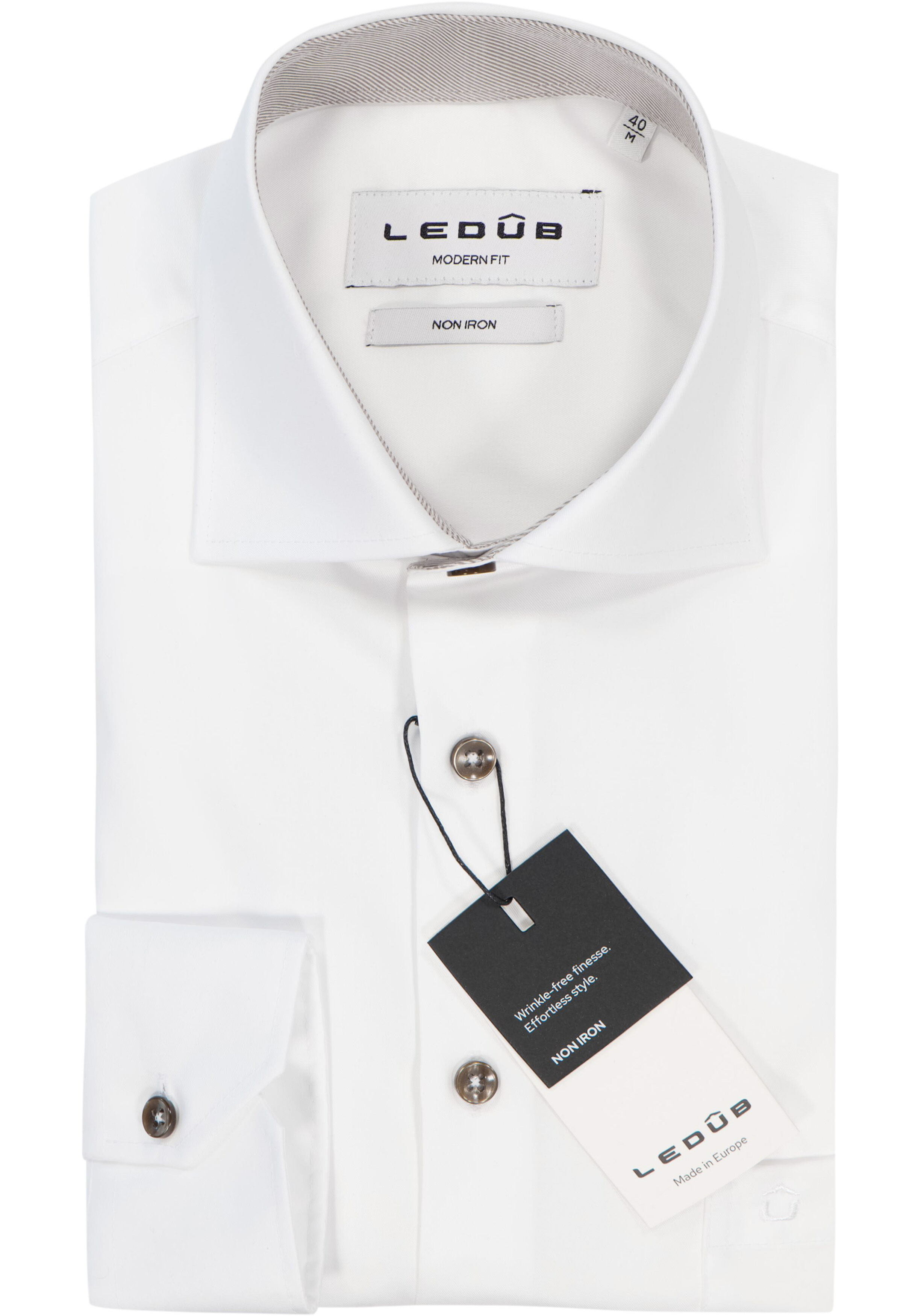 Ledub modern fit overhemd, twill, wit