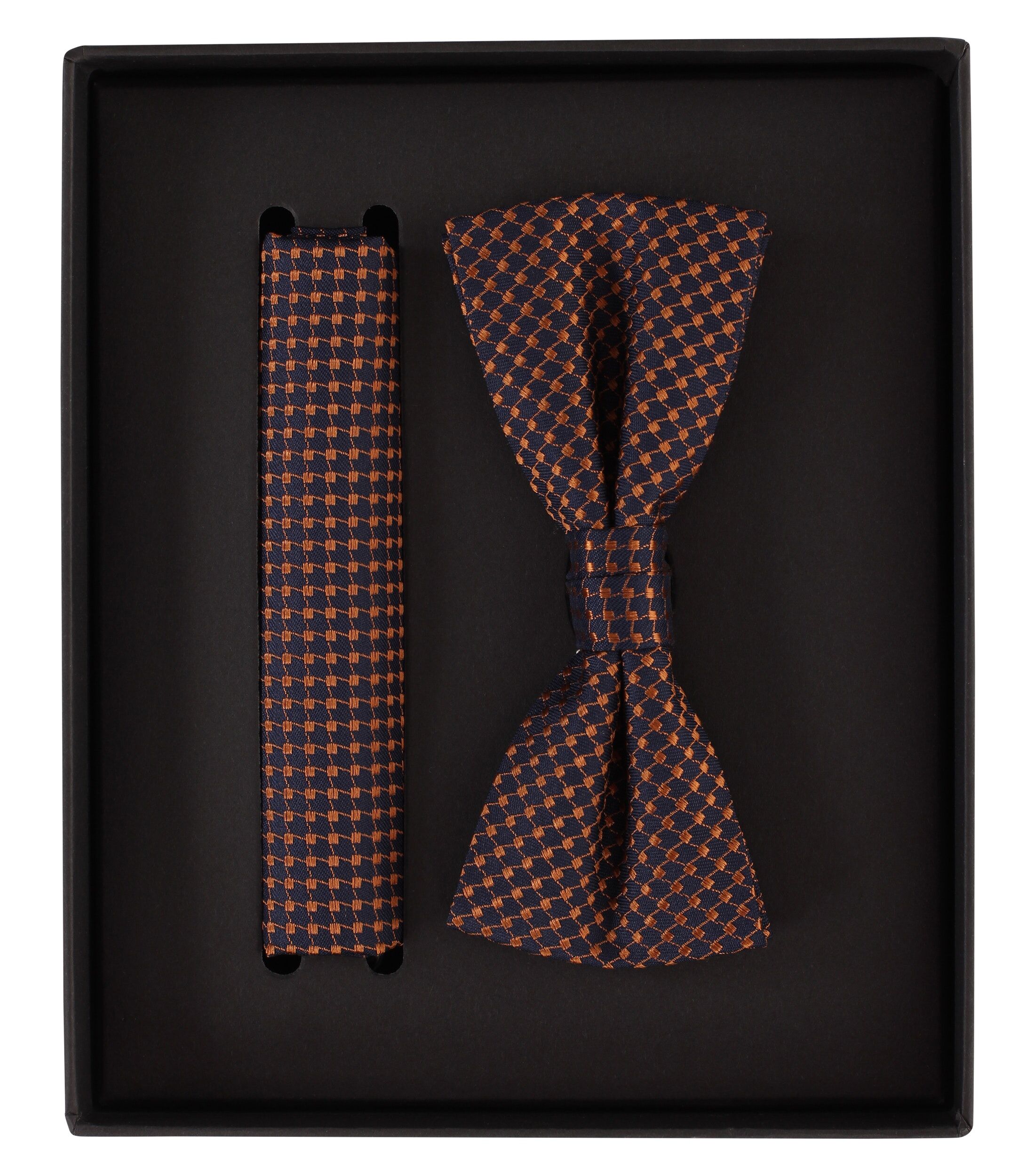 VENTI set met vlinderdas en pochet, donkerblauw, oranje dessin