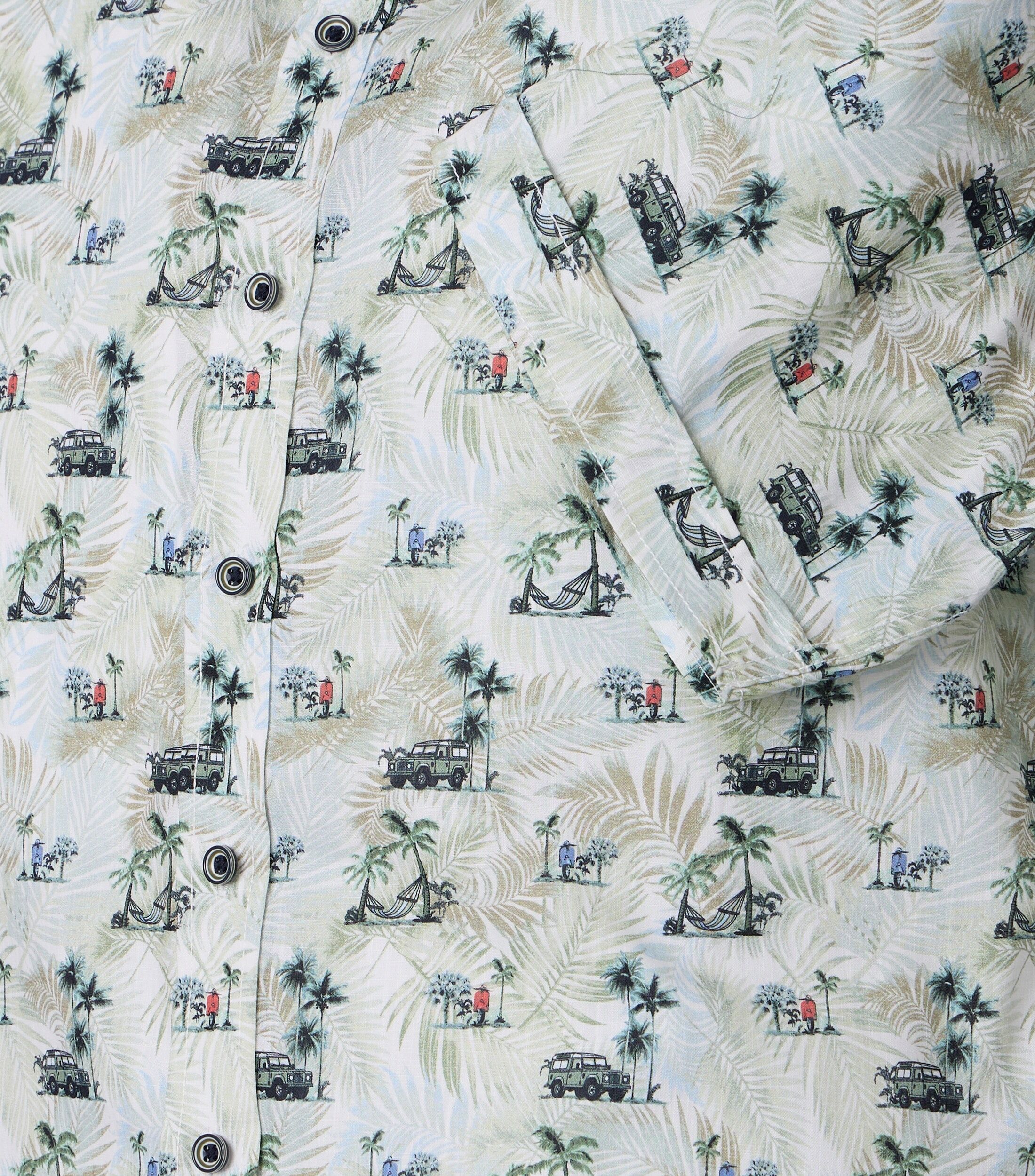 CASA MODA Sport casual fit overhemd, korte mouw, chambray, wit met groen wat rood en blauw dessin