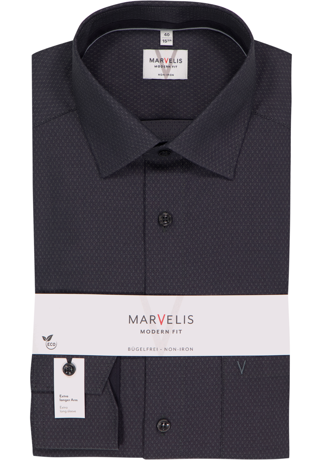 MARVELIS modern fit overhemd, mouwlengte 7, structuur, zwart MARVELIS modern fit overhemd, mouwlengte 7, structuur, zwart