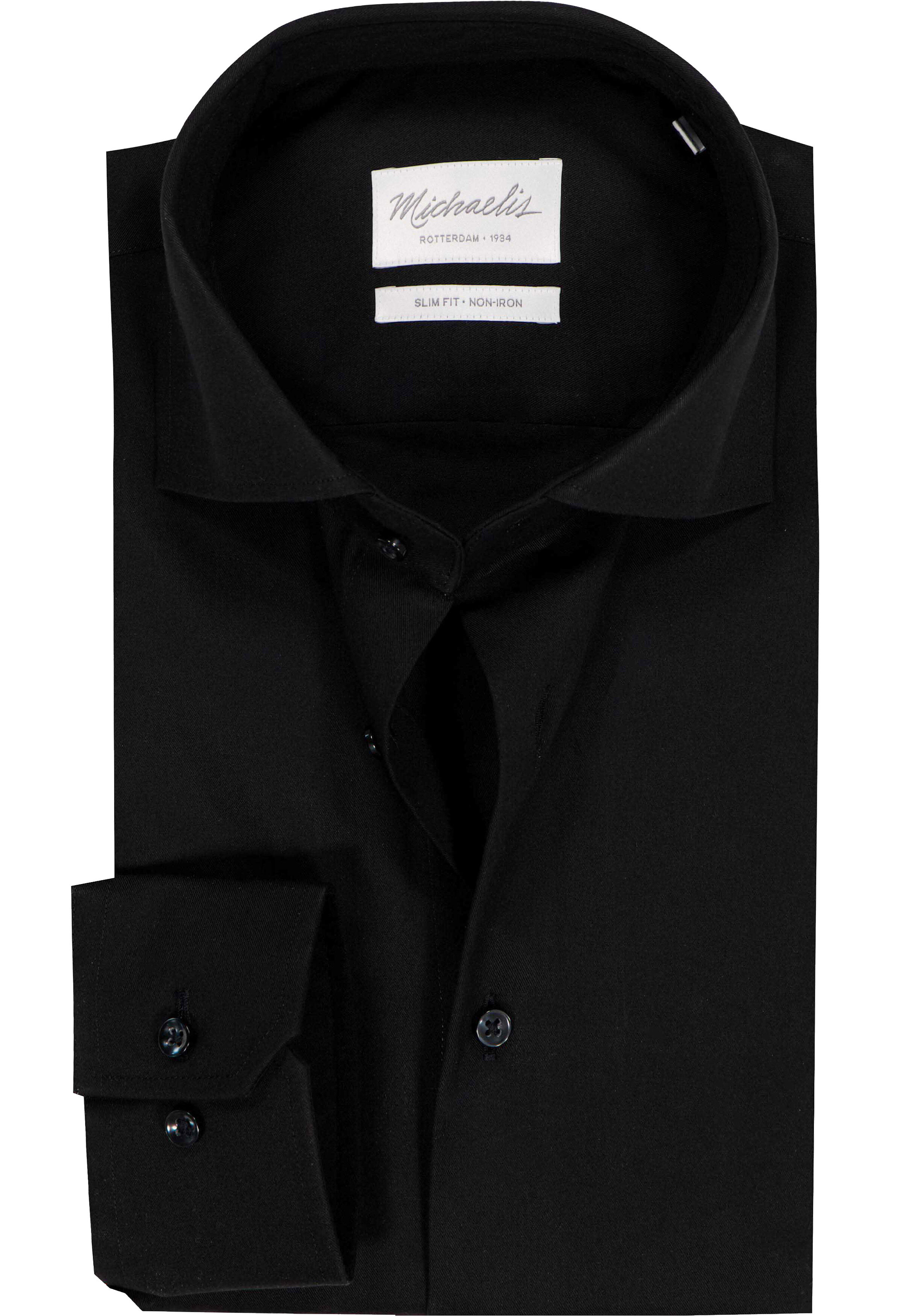 Michaelis slim fit overhemd, mouwlengte 7, twill, zwart