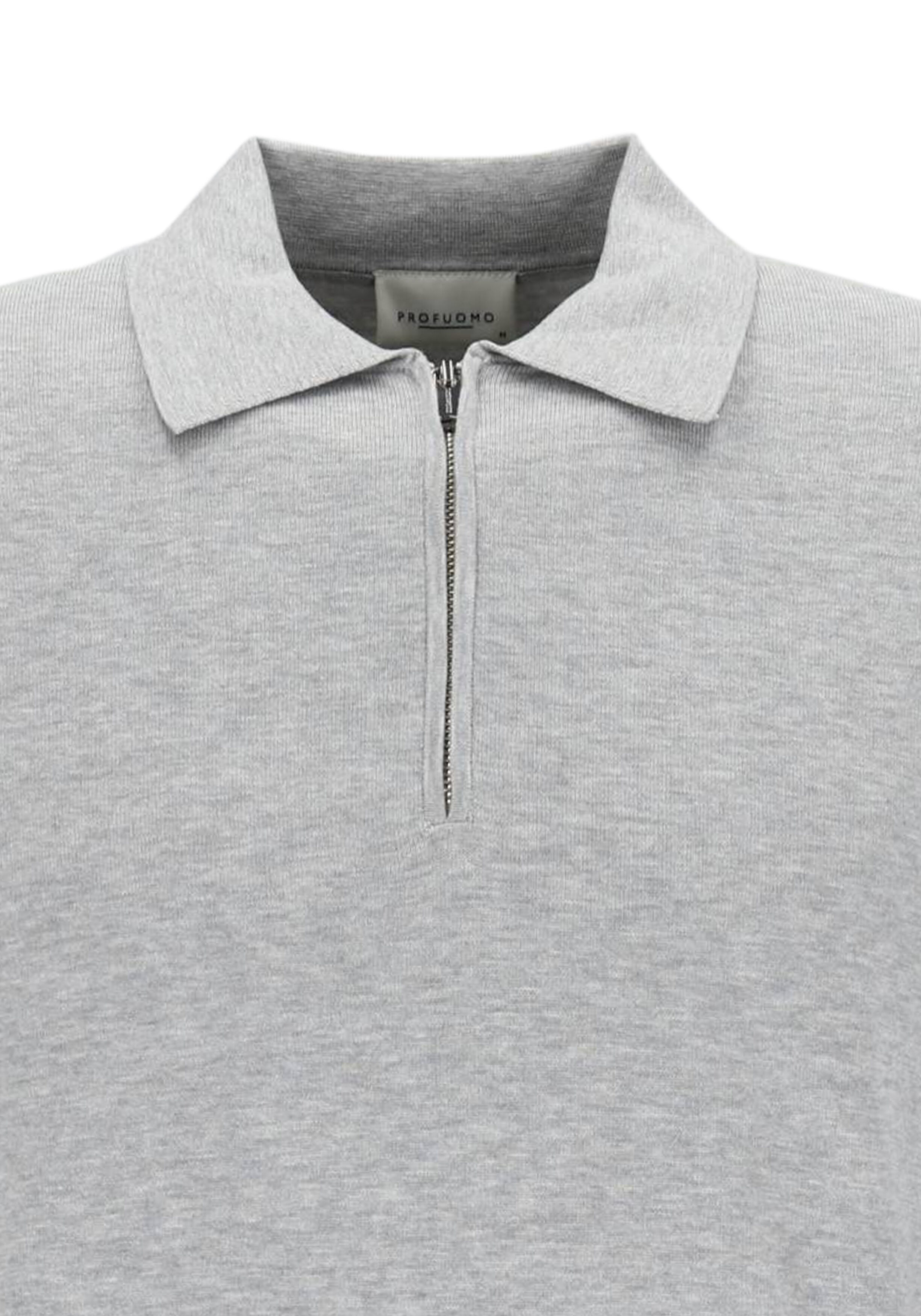 Profuomo heren trui lyocellmengsel, slim fit gebreide polo lange mouw, lichtgrijs