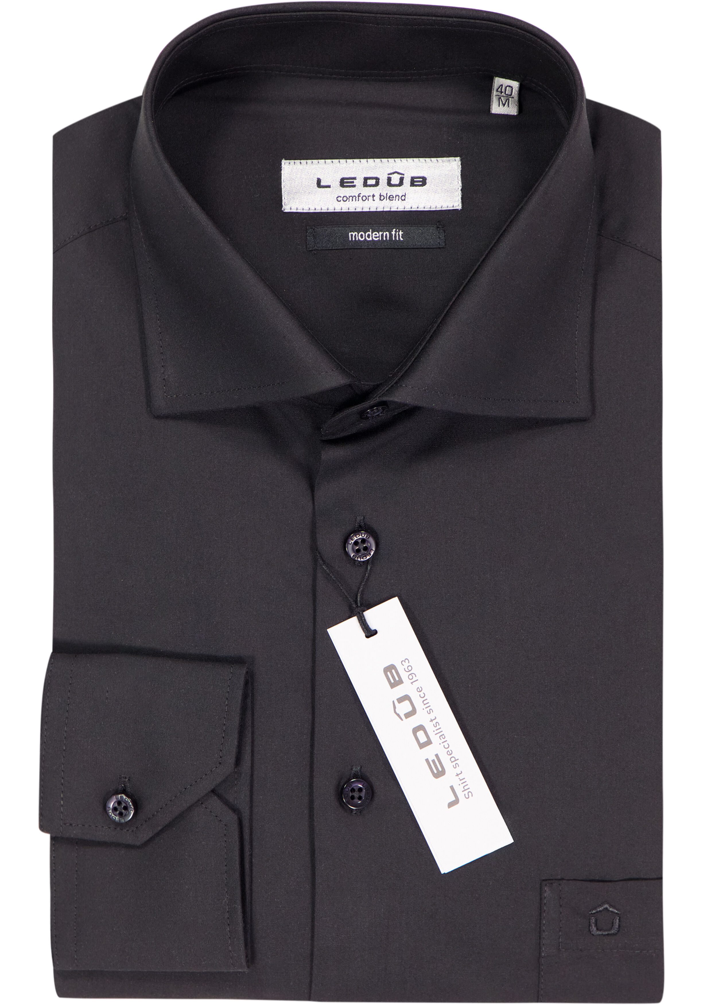 Ledub modern fit overhemd, zwart
