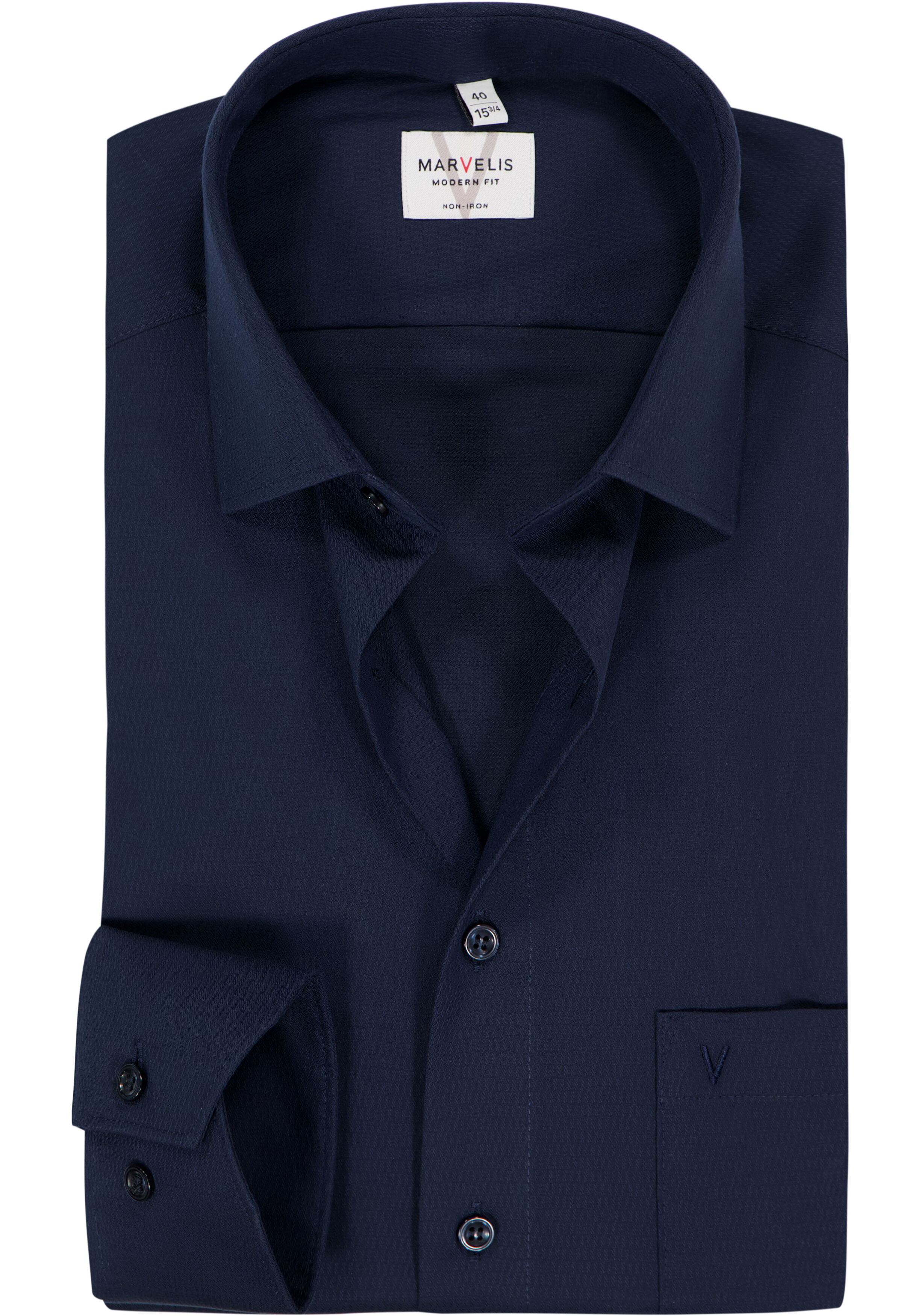 MARVELIS modern fit overhemd, mouwlengte 7, structuur, donkerblauw