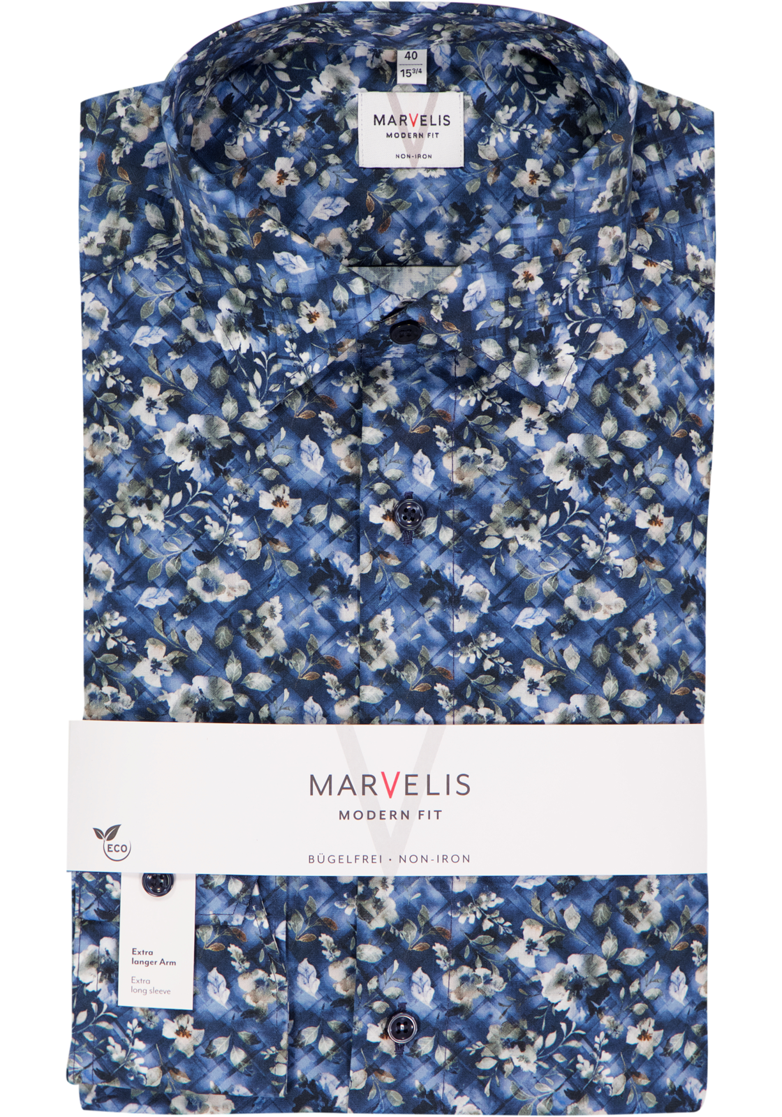 MARVELIS modern fit overhemd, mouwlengte 7, popeline, donkerblauw dessin MARVELIS modern fit overhemd, mouwlengte 7, popeline, donkerblauw dessin
