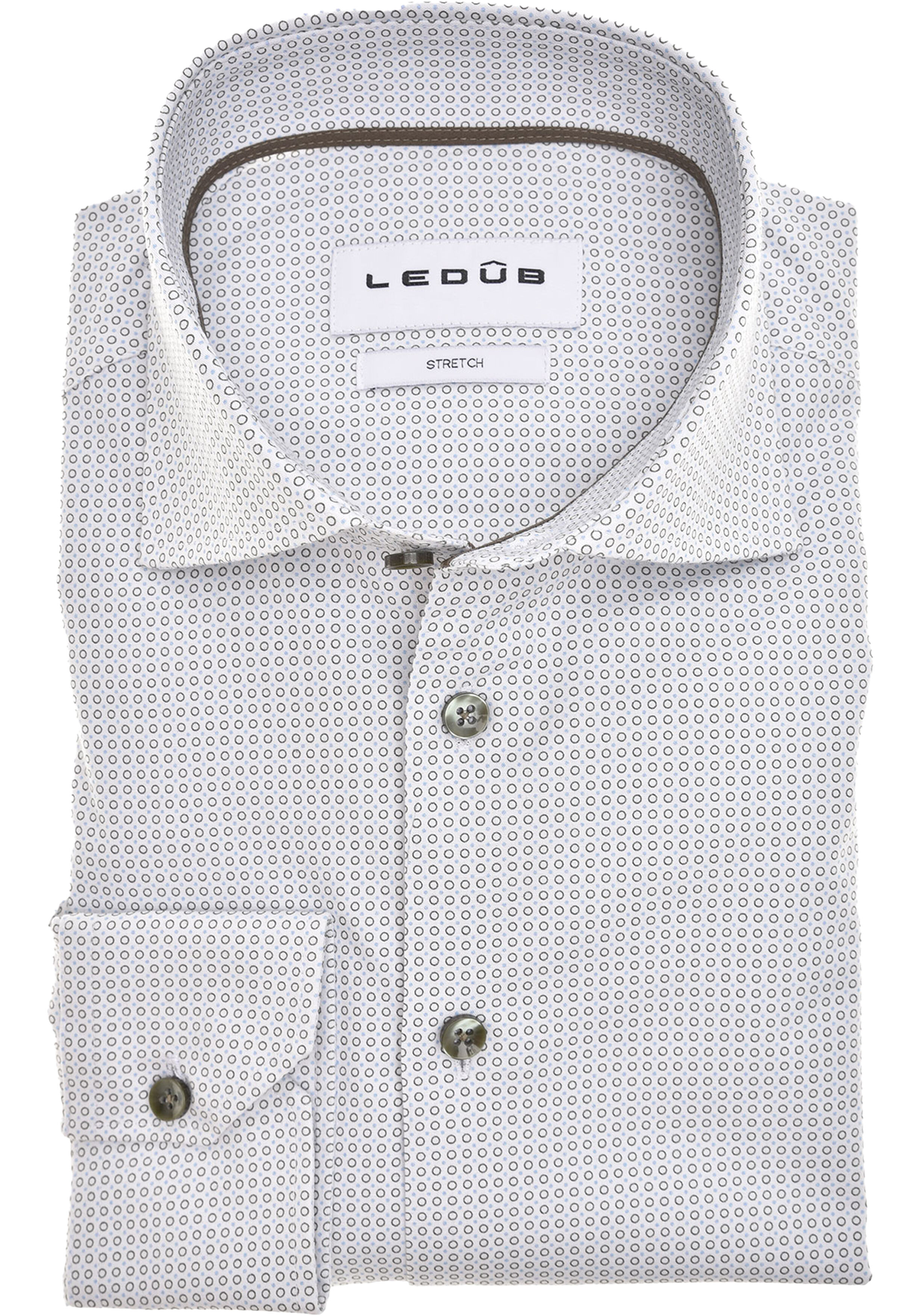 Ledub modern fit overhemd, popeline, donkergroen met wit dessin