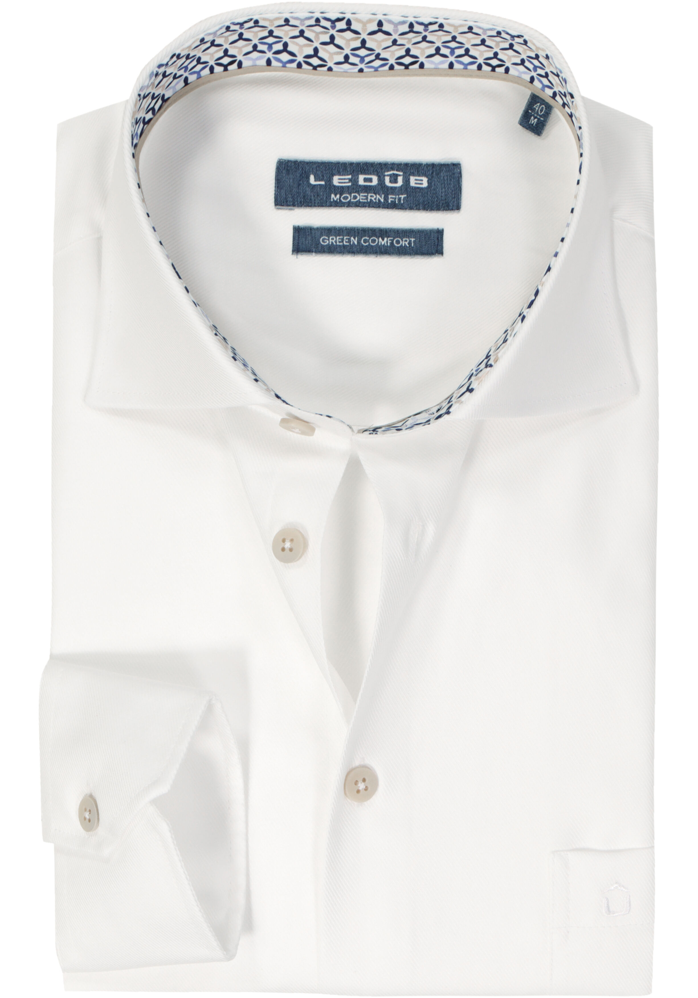 Ledub modern fit overhemd, twill, wit