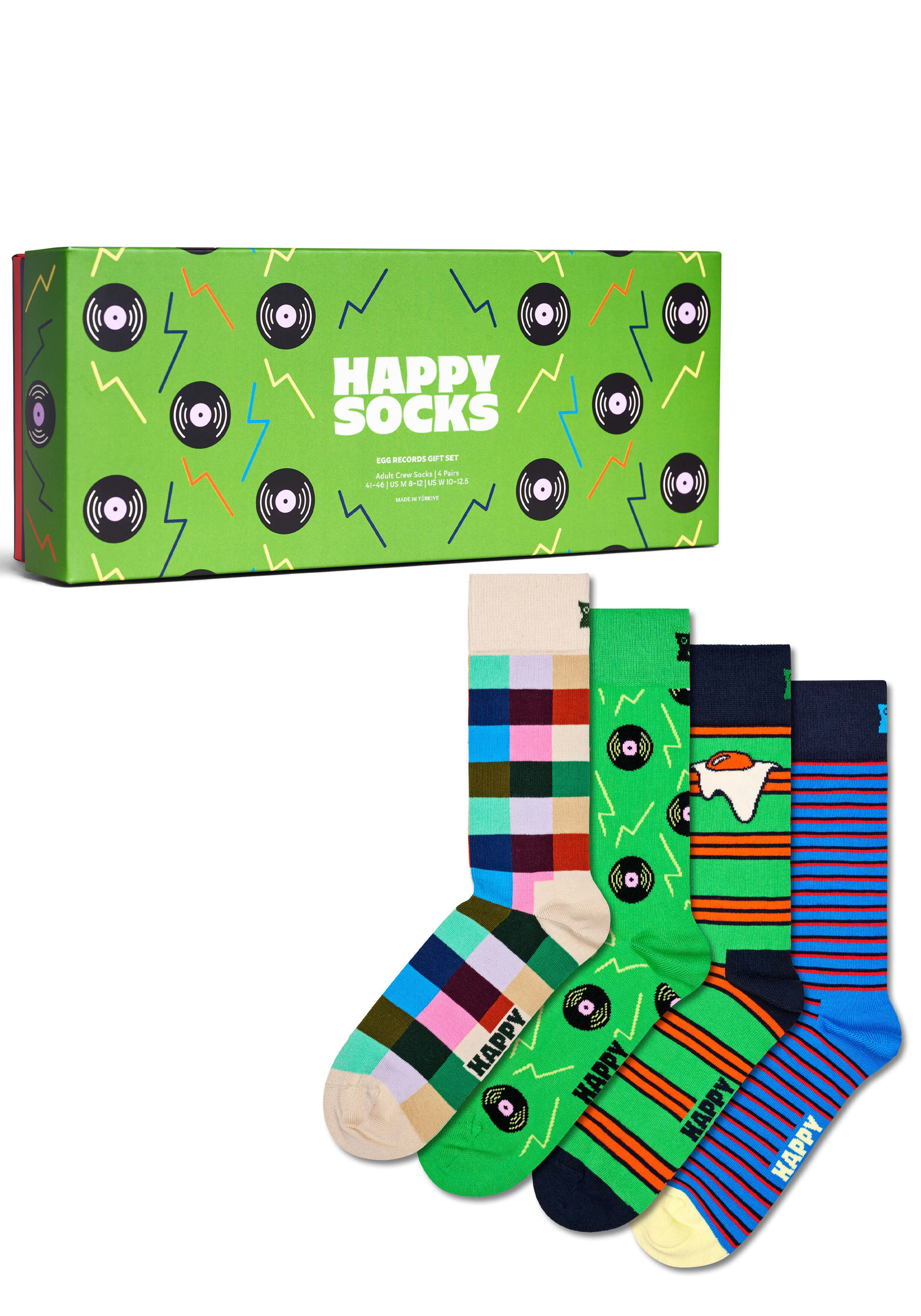 Happy Socks Record Socks Gift Set (4-pack), unisex sokken in cadeauverpakking, wit