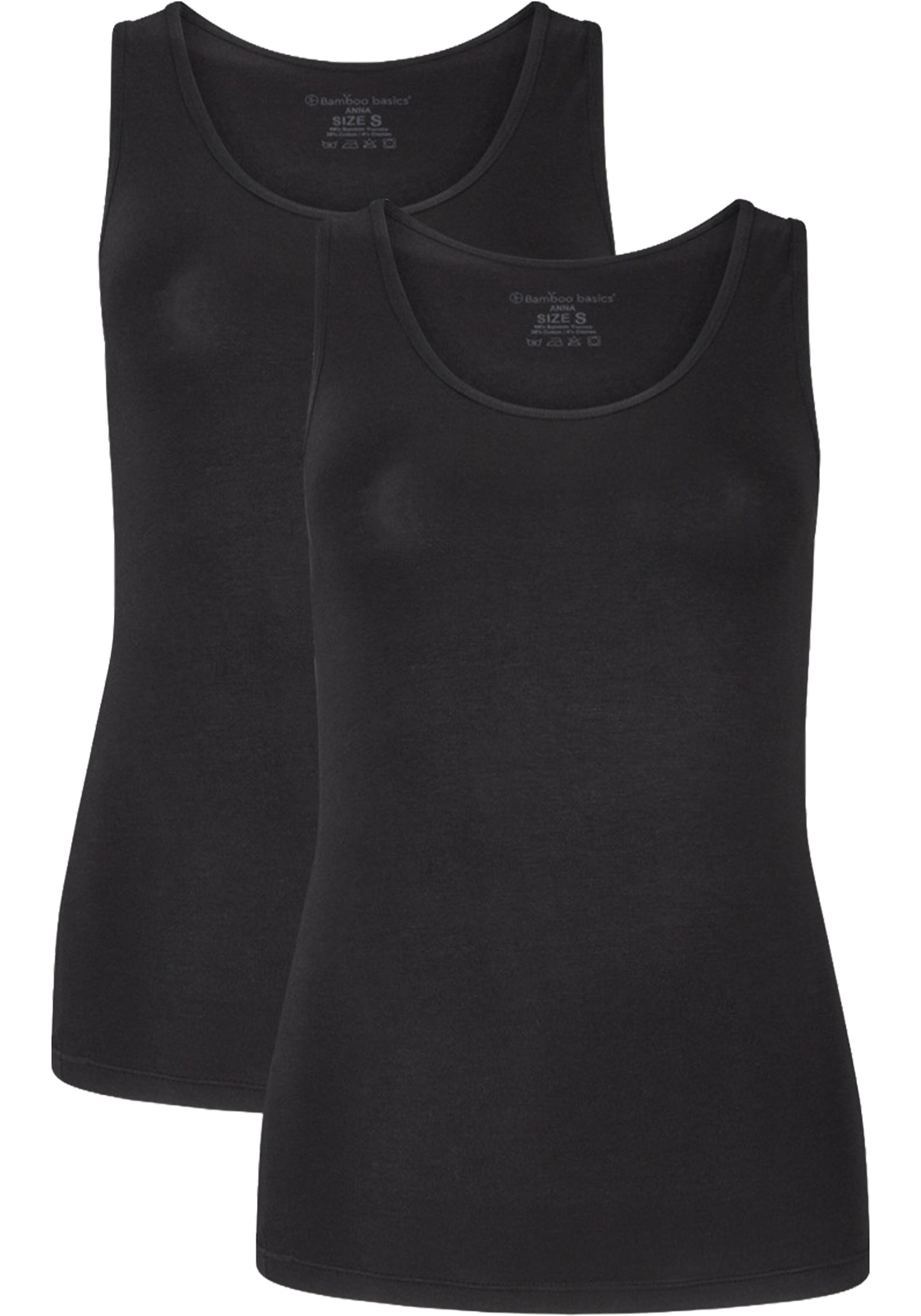 Bamboo Basics Anna long fit singlet (2-pack), dames hemd extra lang, zwart