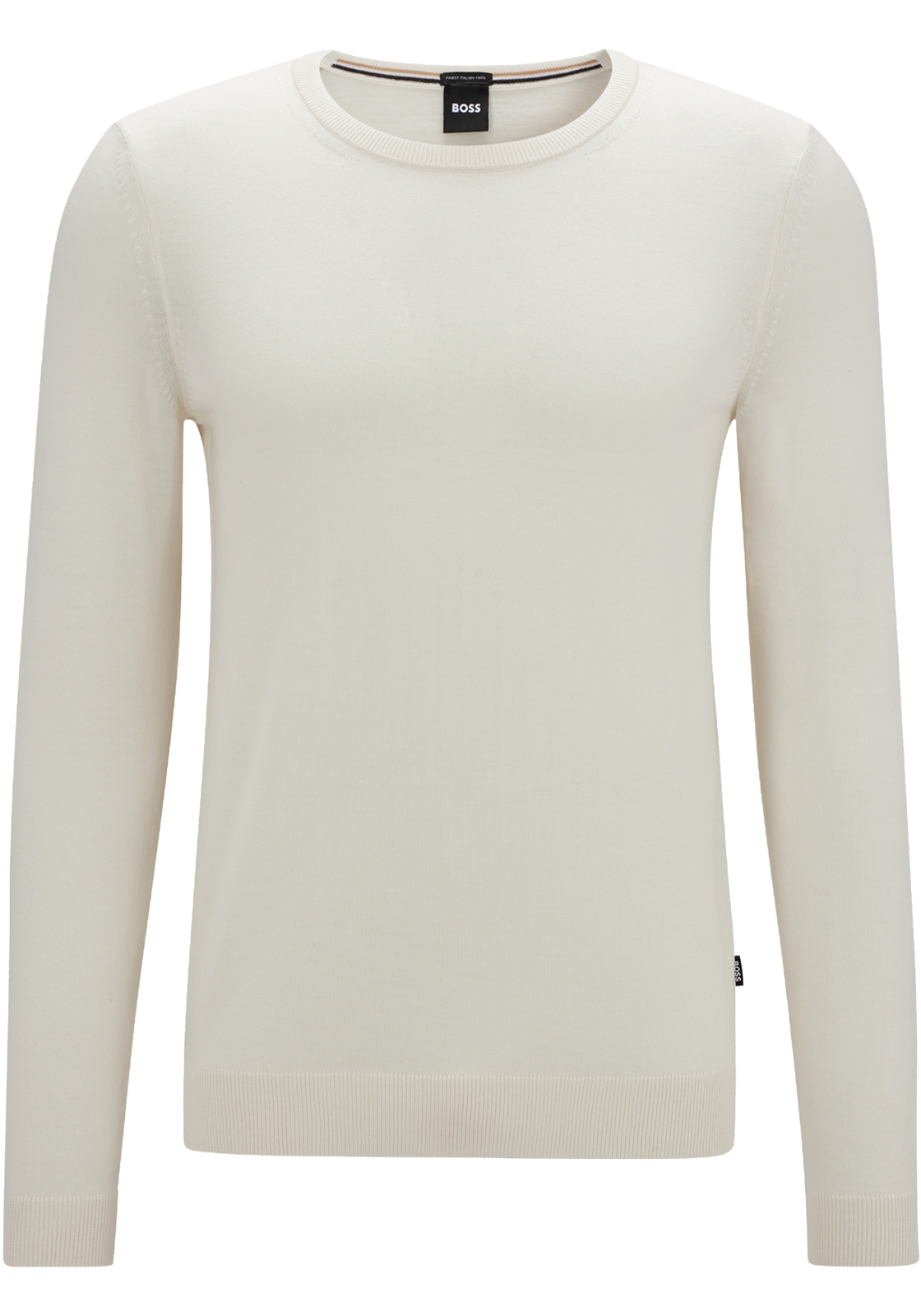 1-4063534373343-50468239-131-hugo_boss-trui-vest-najaar_HR BOSS Leno slim fit trui wol, heren pullover met O-hals, wit