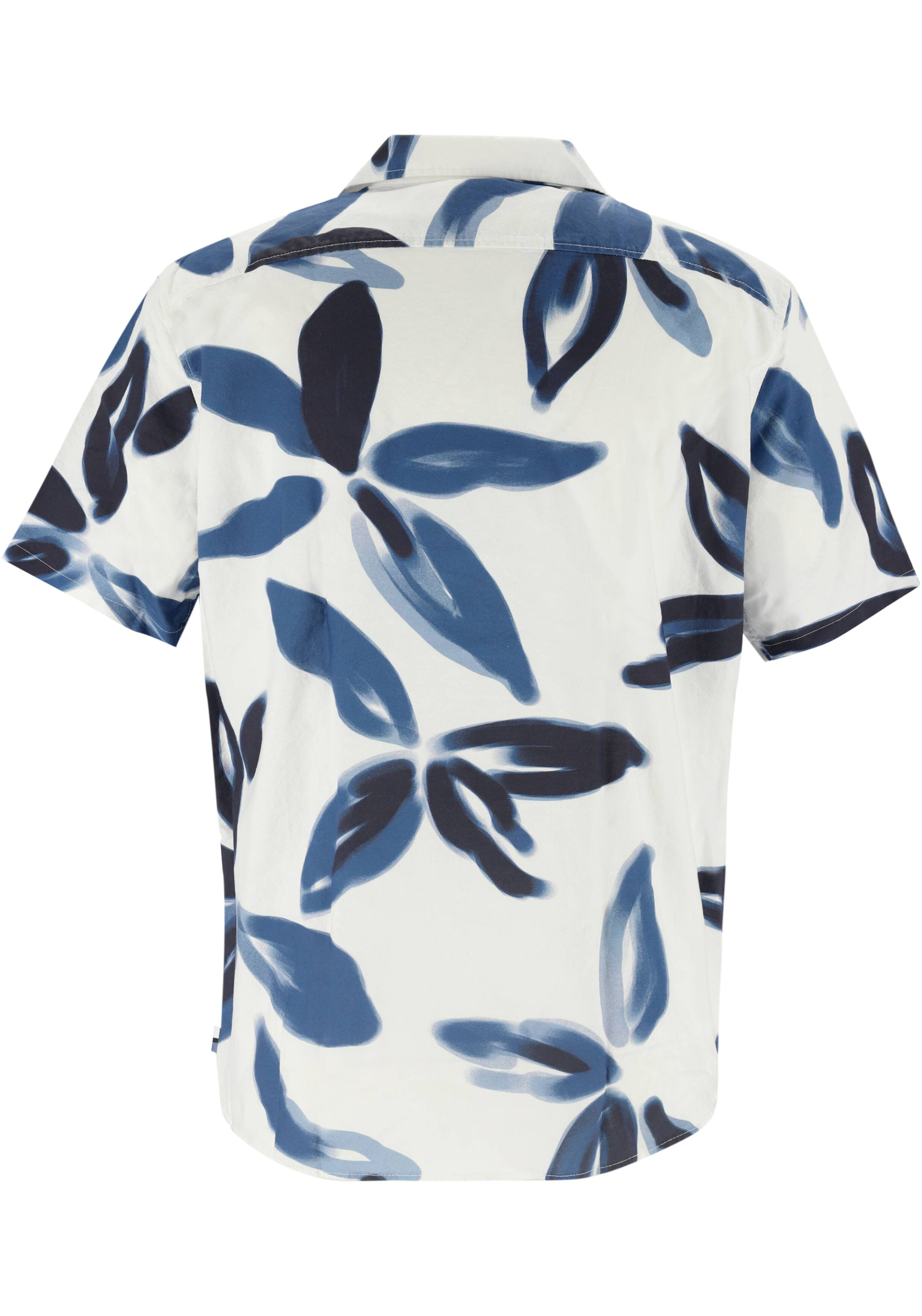OLYMP Casual regular fit overhemd, korte mouw, popeline, offwhite met blauw dessin