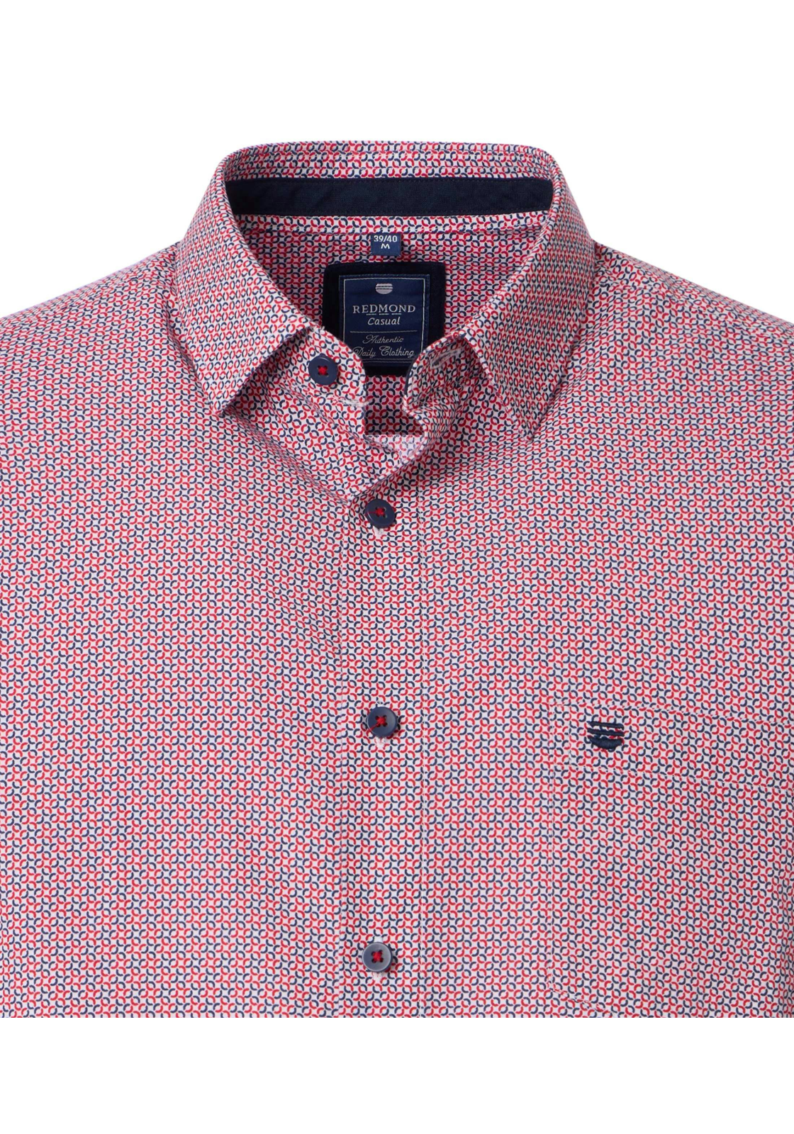 Redmond comfort fit overhemd, popeline, blauw met wit en rood dessin Redmond comfort fit overhemd, popeline, blauw met wit en rood dessin