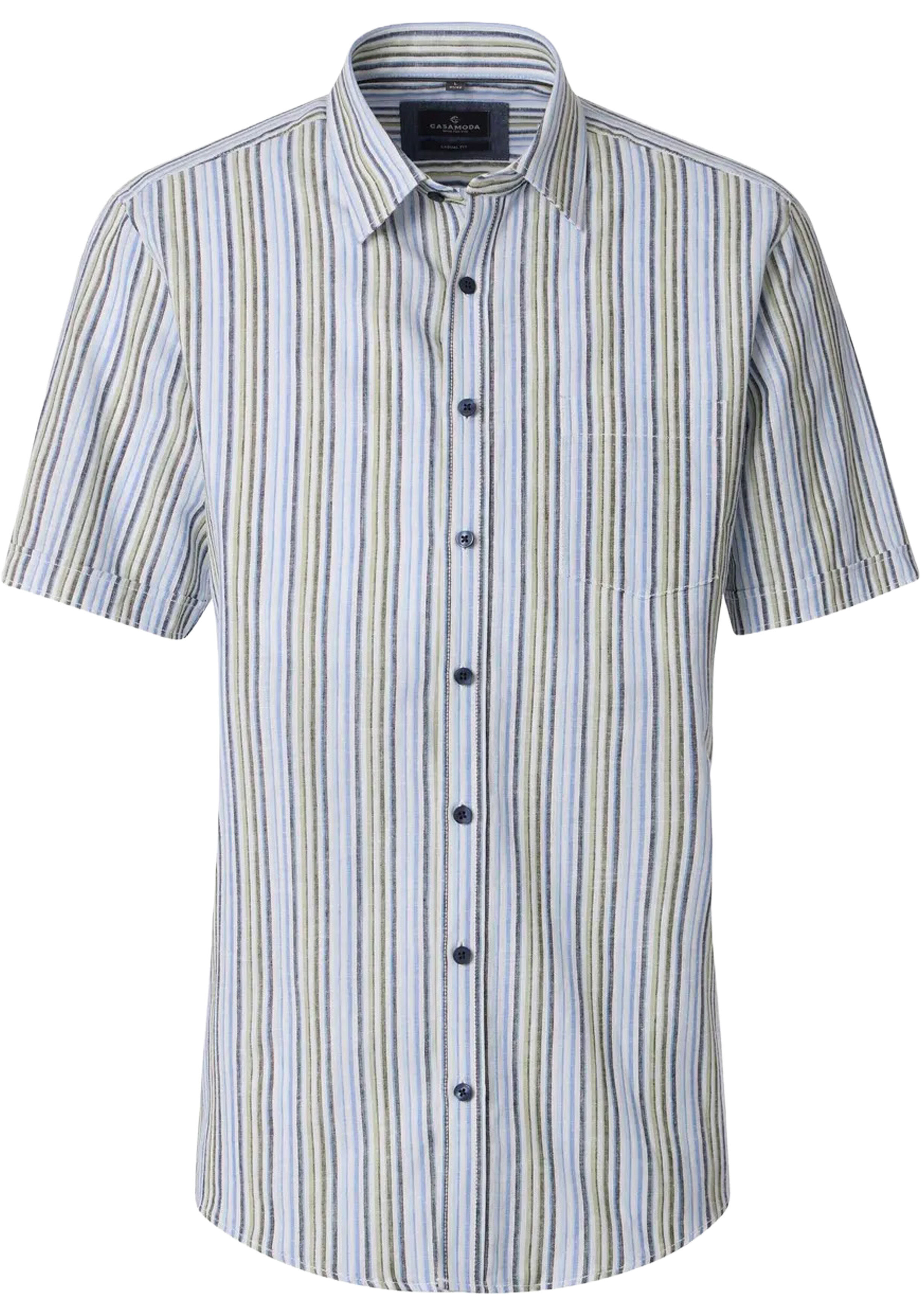 CASA MODA Sport casual fit overhemd, korte mouw, structuur, wit, blauw, groen, donkerblauw gestreept