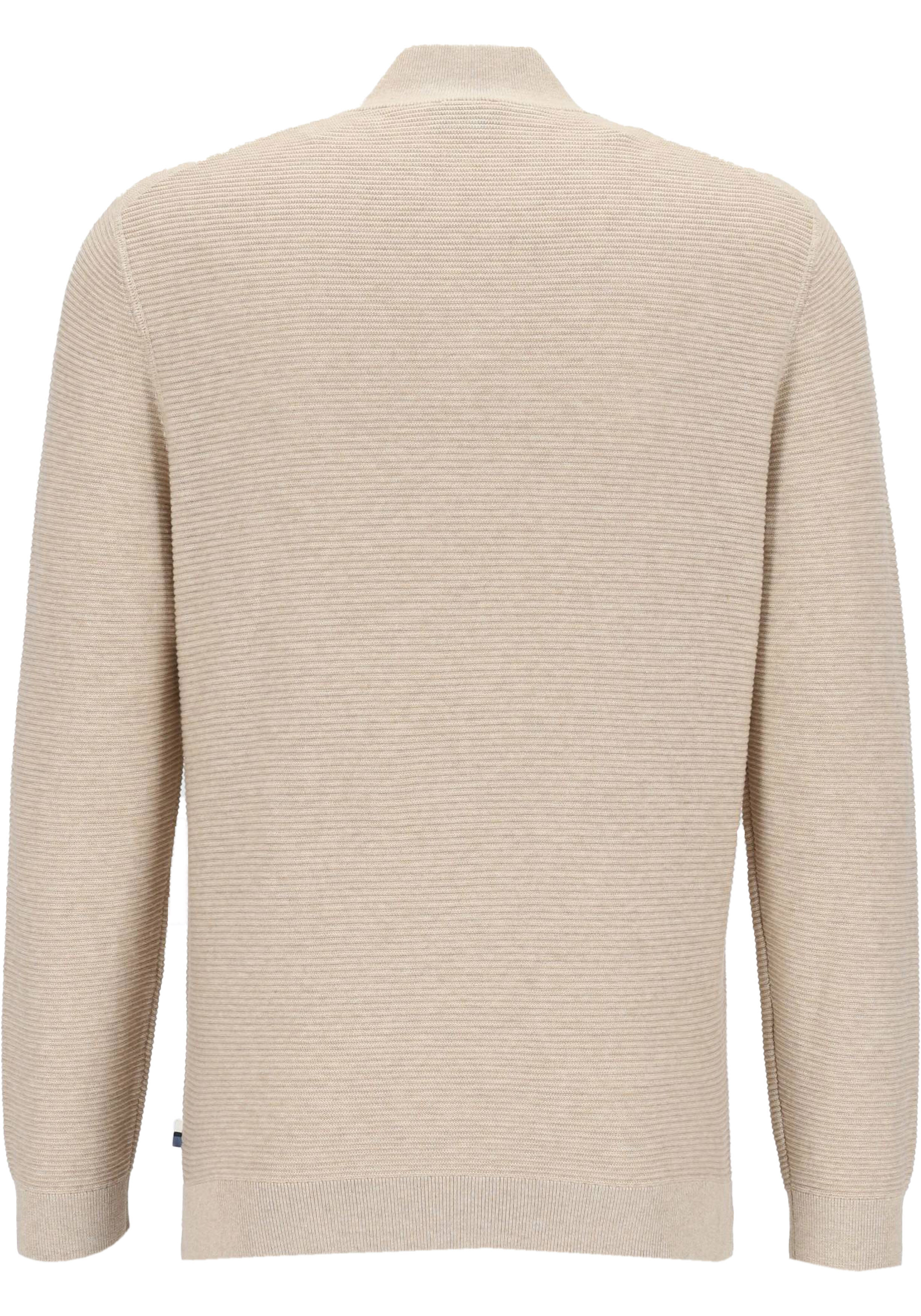 OLYMP modern fit schipperstrui katoen, structuur, korte rits, beige