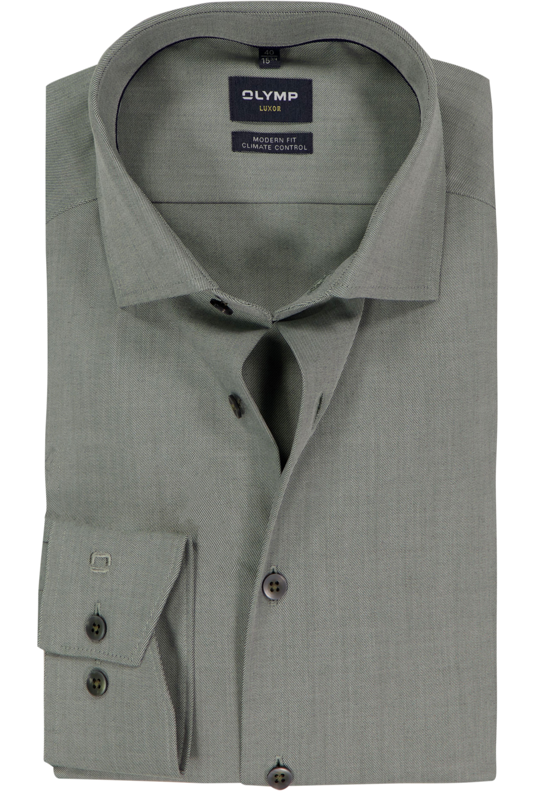 OLYMP 24/7 Luxor modern fit overhemd, mouwlengte 7, twill, groen OLYMP 24/7 Luxor modern fit overhemd, mouwlengte 7, twill, groen