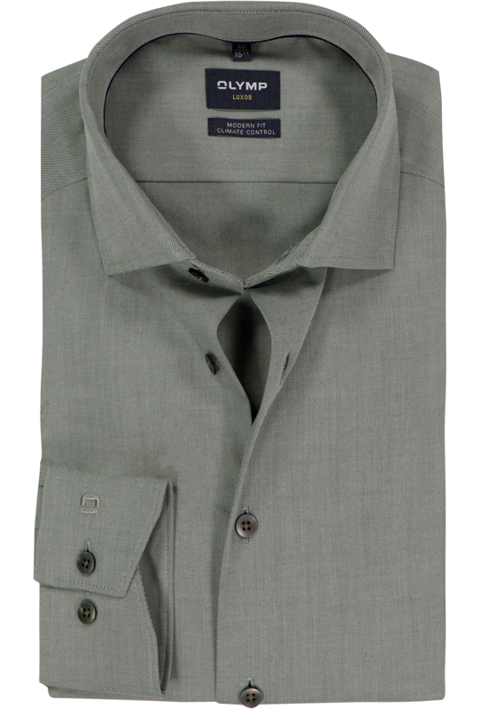 OLYMP 24/7 Luxor modern fit overhemd, mouwlengte 7, twill, groen OLYMP 24/7 Luxor modern fit overhemd, mouwlengte 7, twill, groen