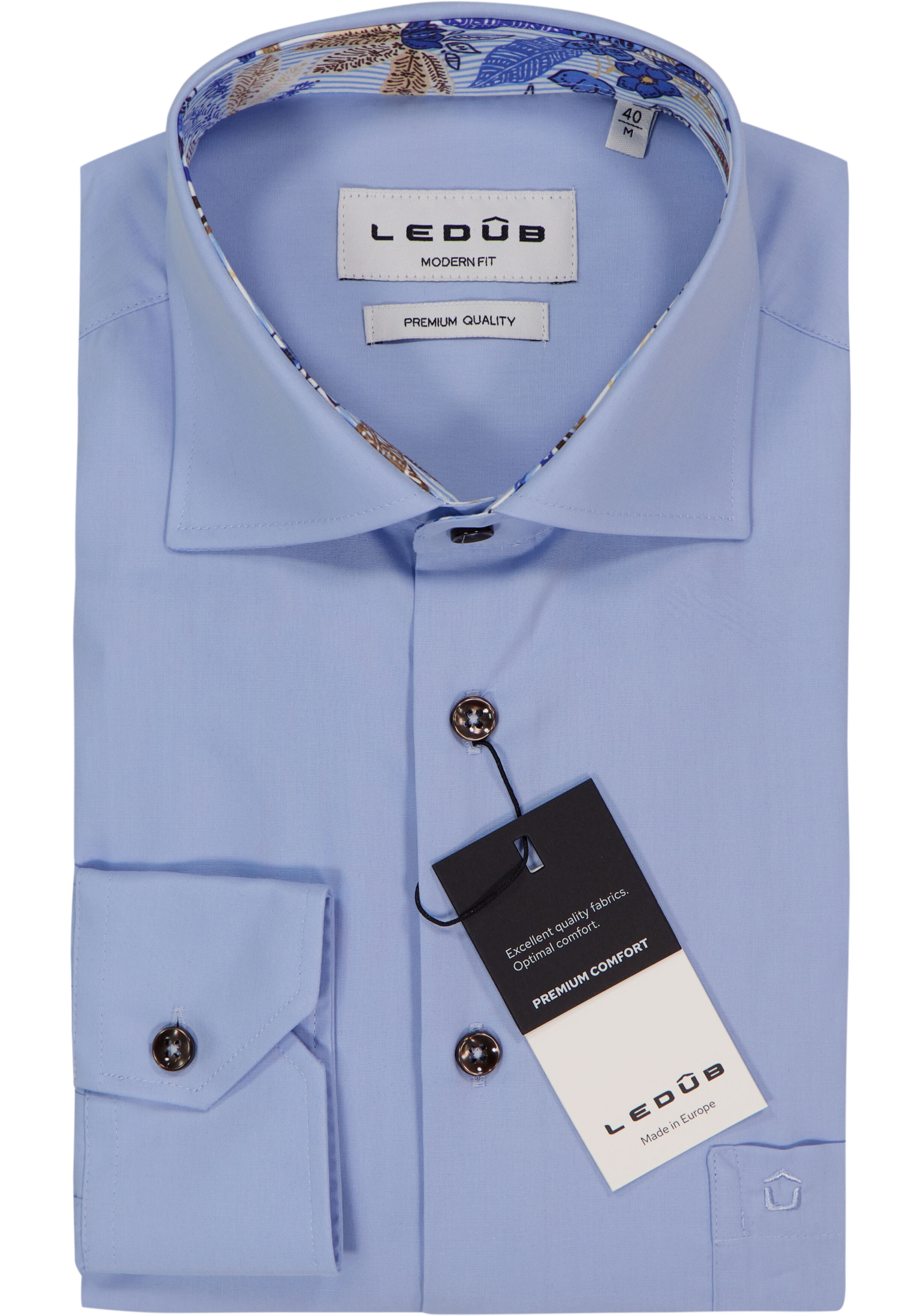 Ledub modern fit overhemd, popeline, middenblauw