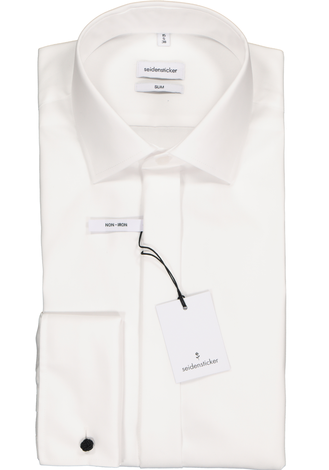 Seidensticker slim fit overhemd, dubbele manchet Kent kraag, wit Seidensticker slim fit overhemd, dubbele manchet Kent kraag, wit