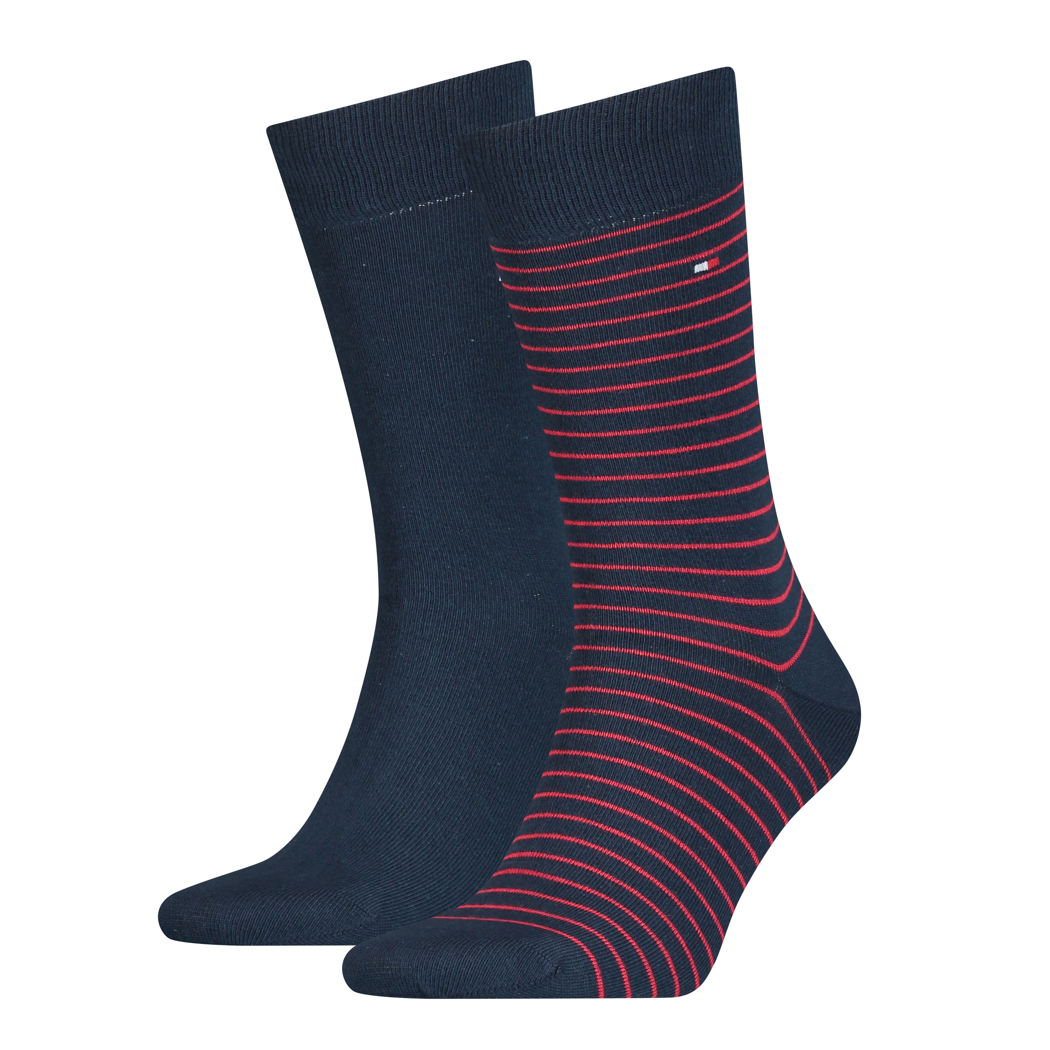 Tommy Hilfiger Small Stripe Sock (2-pack), heren sokken, Tommy original, rood met blauw gestreept