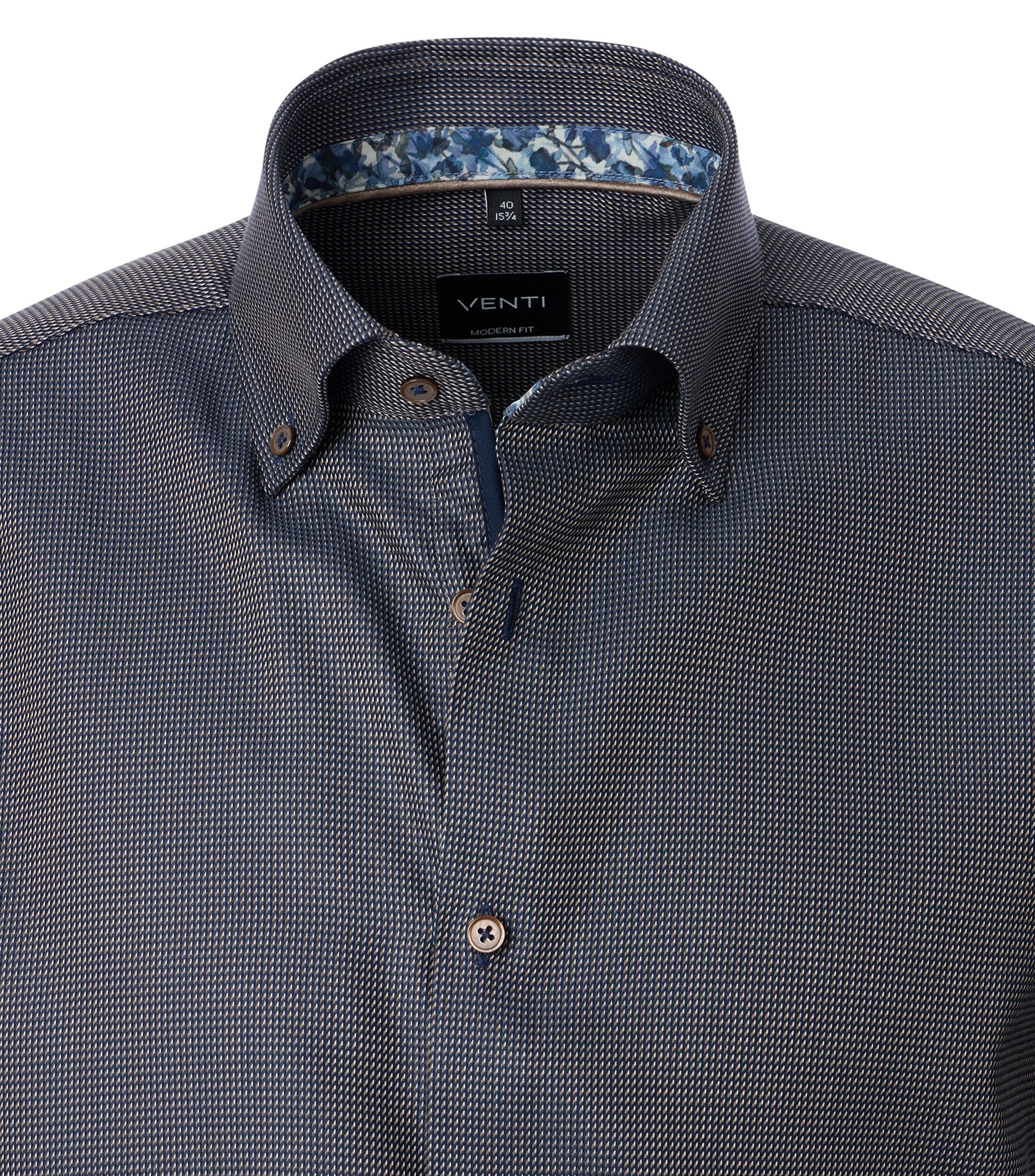 VENTI modern fit overhemd, dobby, bruin - 144321900-203