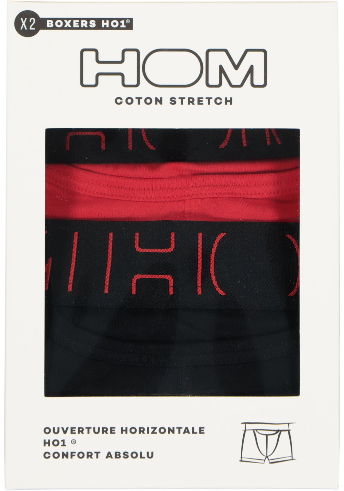 6-9009984230008_HOM_boxers_2p_HR HOM Boxerlines #2 boxer briefs HO1 (2-pack), heren boxer kort met horizontale gulp, rood, zwart