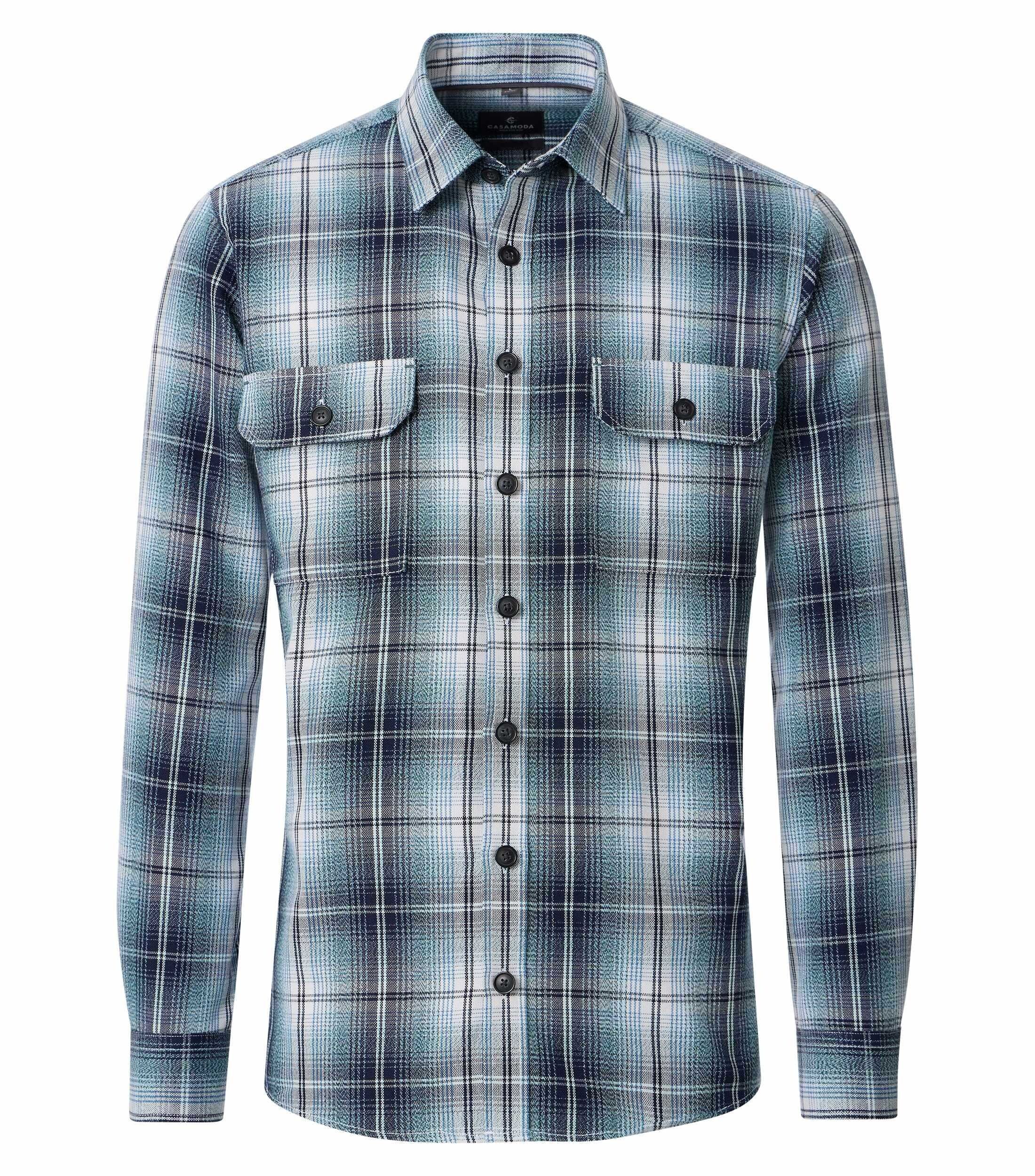CASA MODA comfort fit overshirt, blauw met turquoise en wit geruit