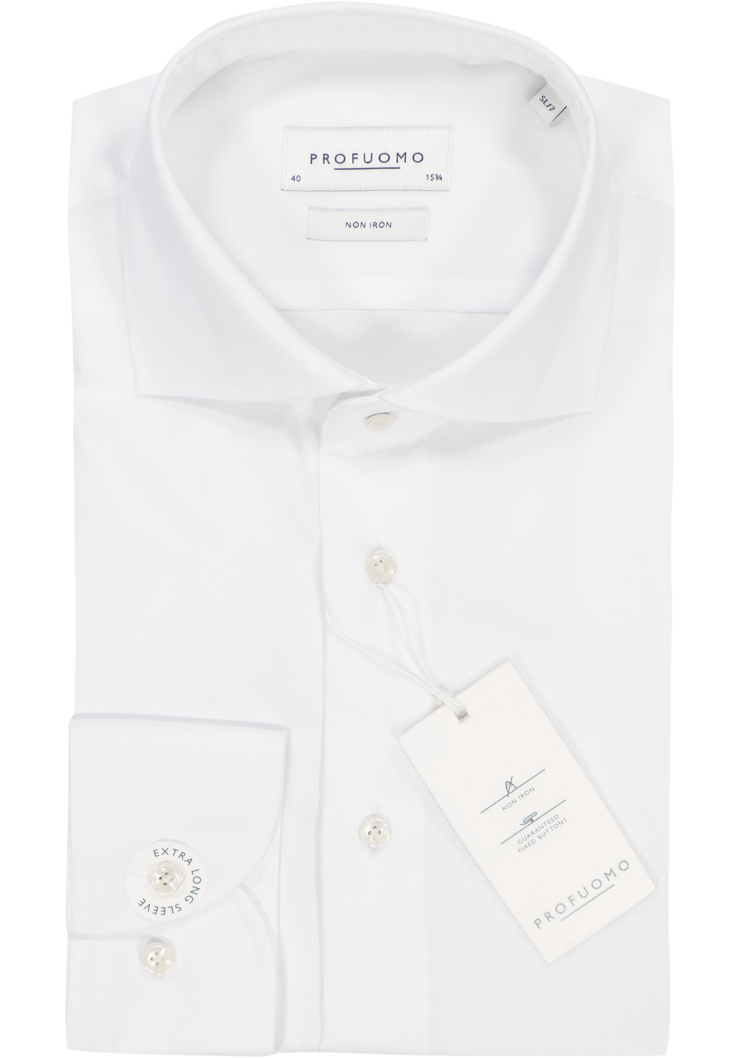 Profuomo slim fit overhemd, mouwlengte 72 cm, twill, wit