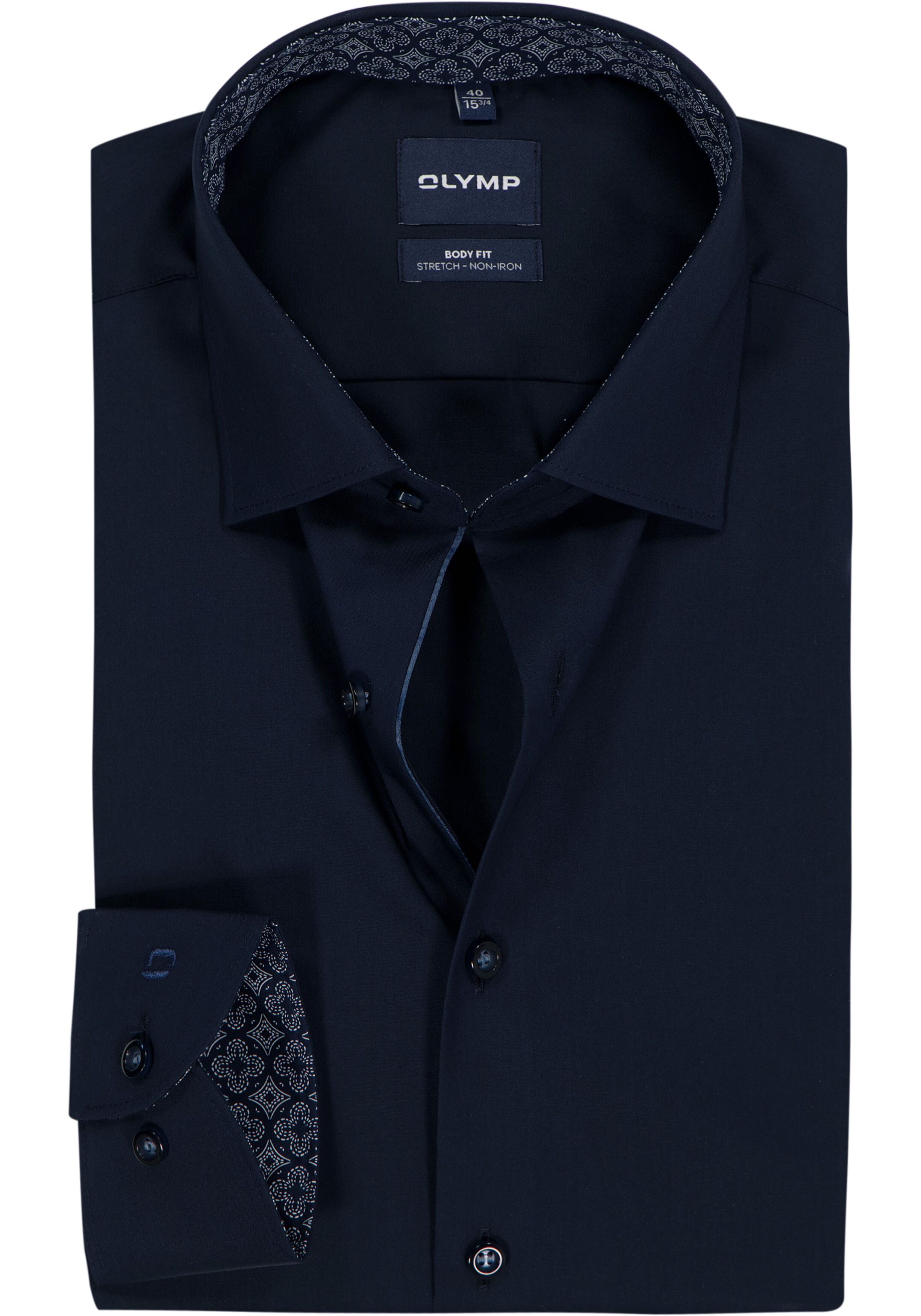 OLYMP Level 5 body fit overhemd, popeline, marine blauw