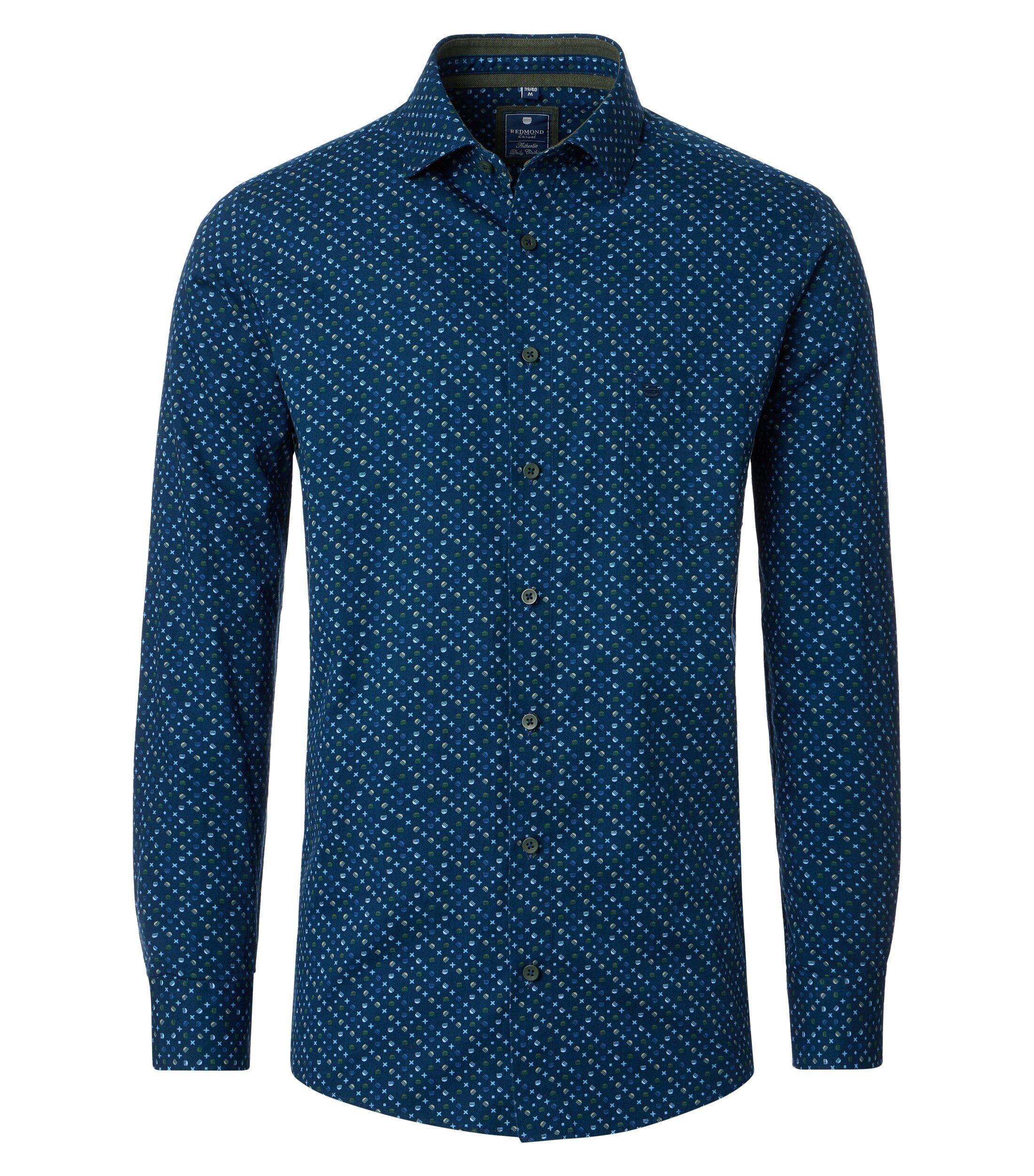 Redmond comfort fit overhemd, popeline, groen dessin