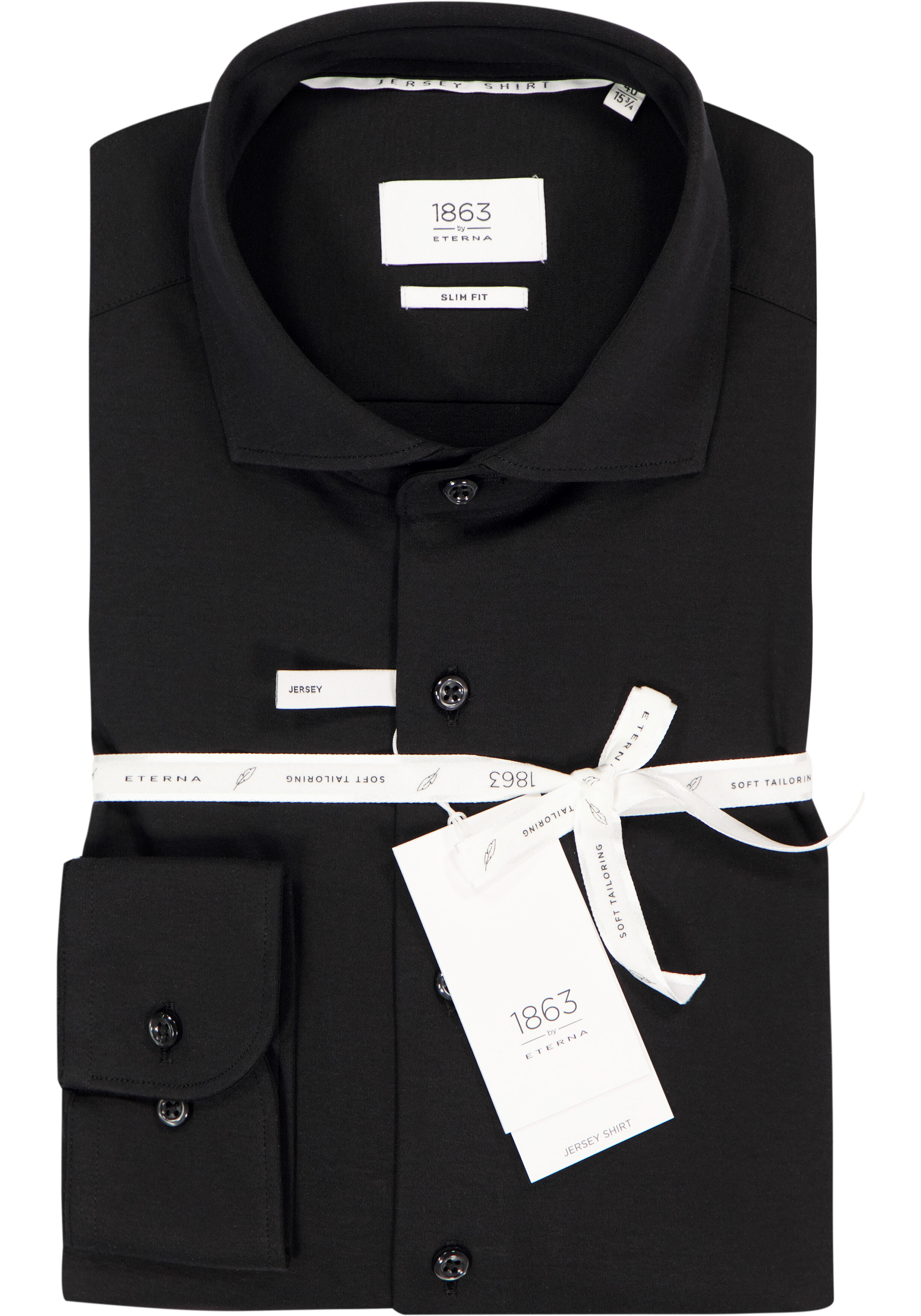 ETERNA 1863 slim fit casual Soft tailoring overhemd, jersey heren overhemd, zwart