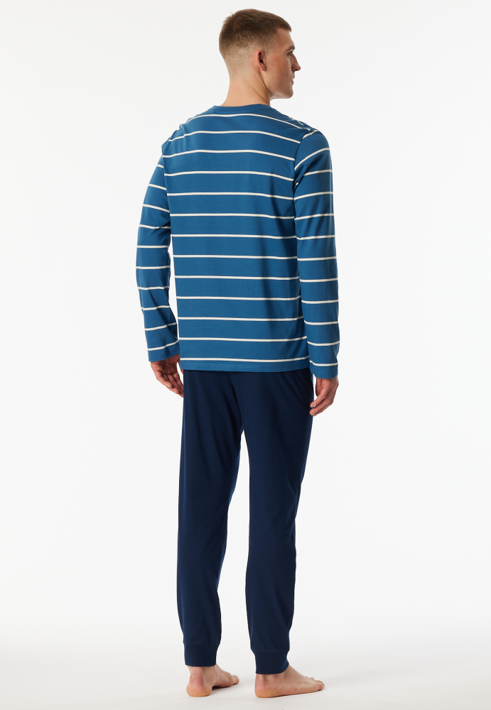 SCHIESSER Casual Essentials Pyjama lang, heren pyjama set, donkerblauw gestreept