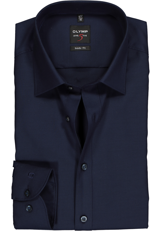 OLYMP Level 5 body fit overhemd, nachtblauw twill OLYMP Level 5 body fit overhemd, nachtblauw twill