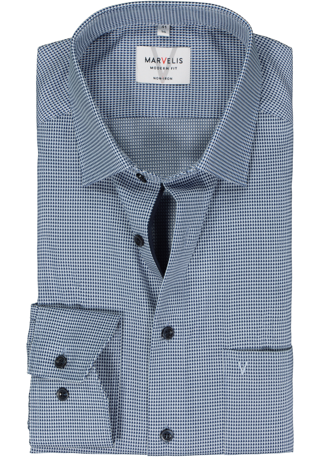 1-4062534782827_marvelis-overhemd_HR MARVELIS modern fit overhemd, mouwlengte 7, structuur, donkerblauw mini dessin