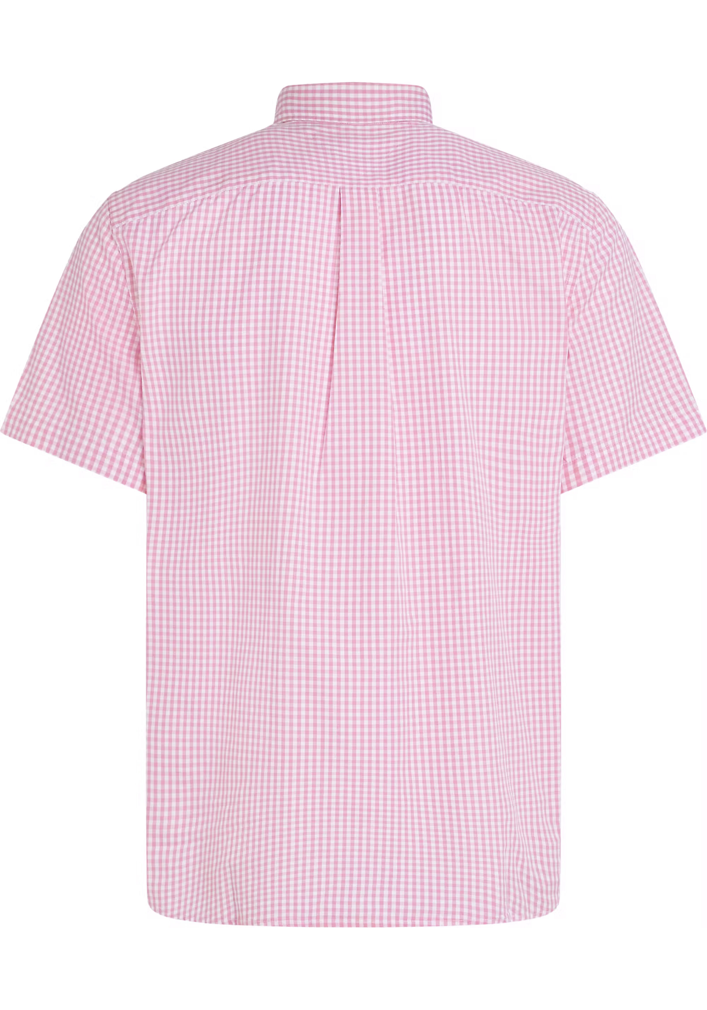 Tommy Hilfiger Flex Poplin Regular Fit Shirt, korte mouw, popeline, roze met wit geruit