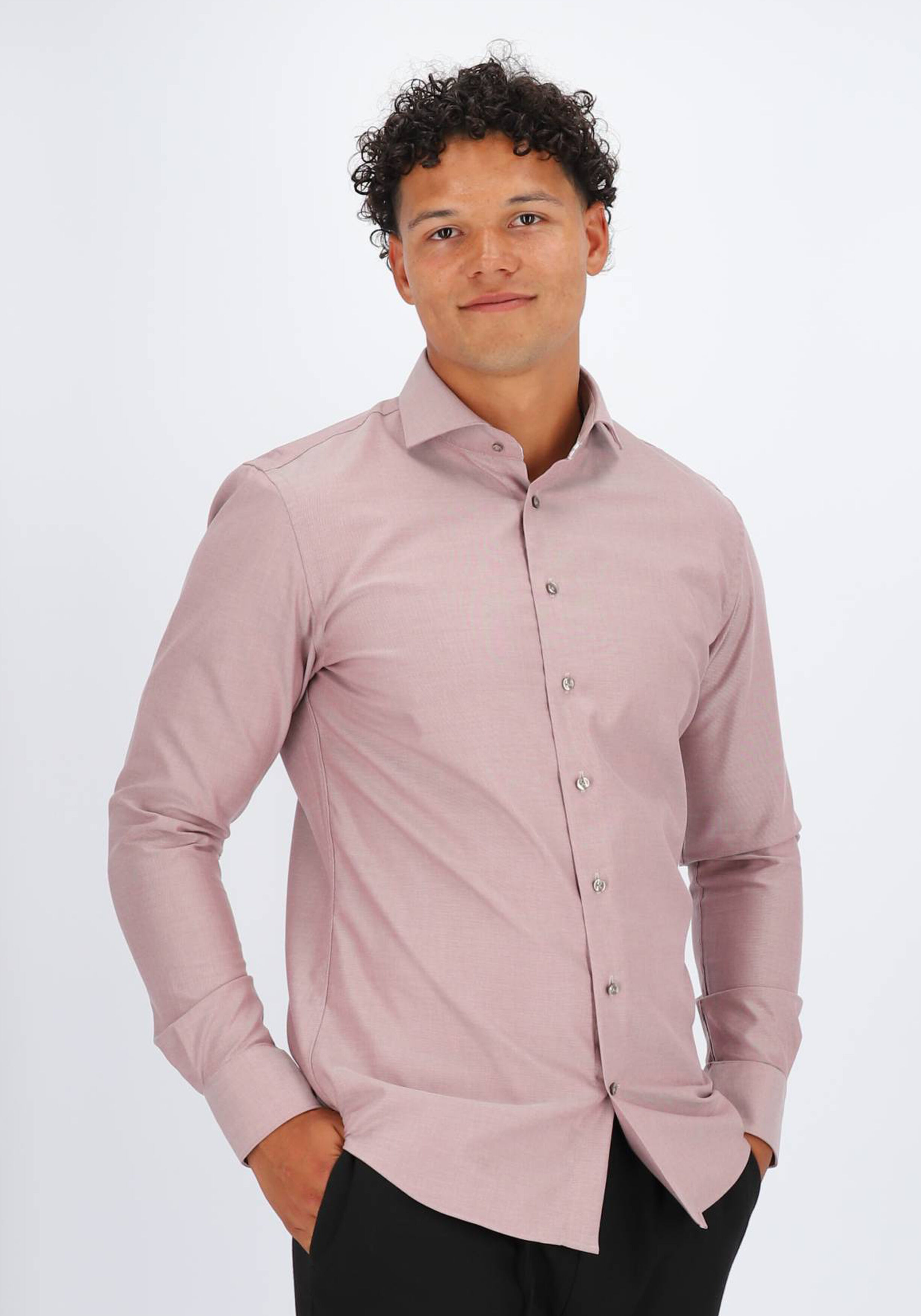 Profuomo slim fit heren overhemd, twill, donkerrood melange