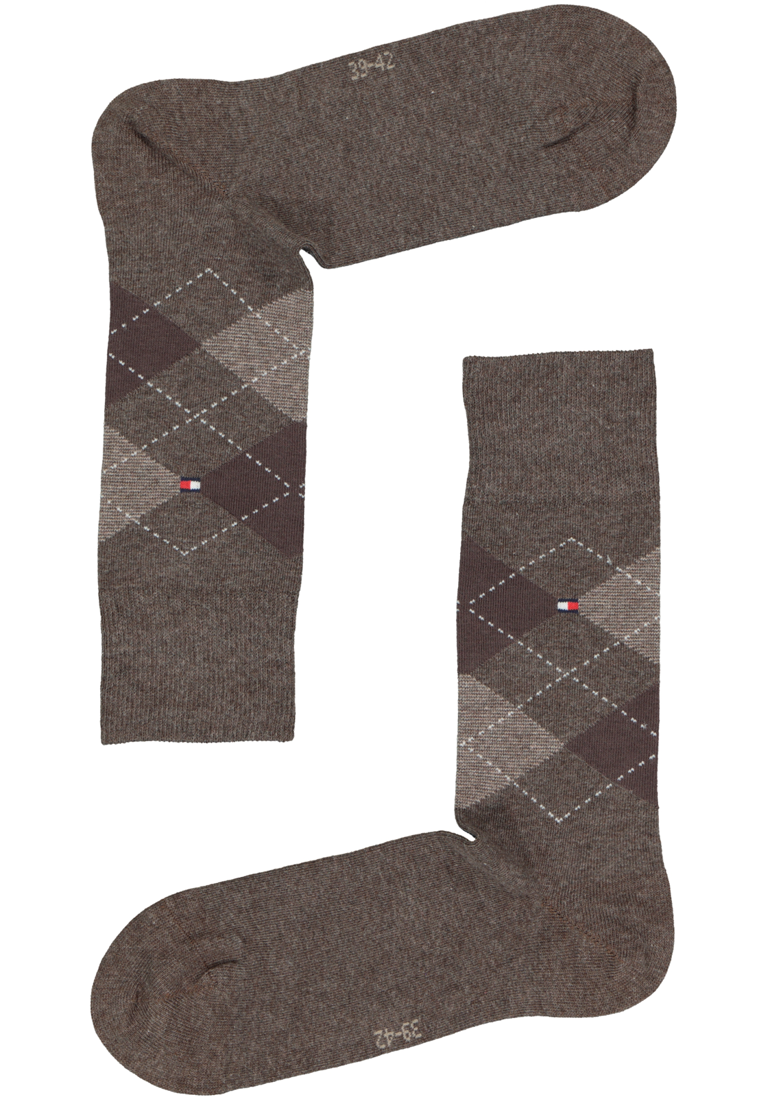 4-8718824979199_tommy_sokken_2p1_HR Tommy Hilfiger Check Socks (2-pack), herensokken katoen, geruit en uni, bruin