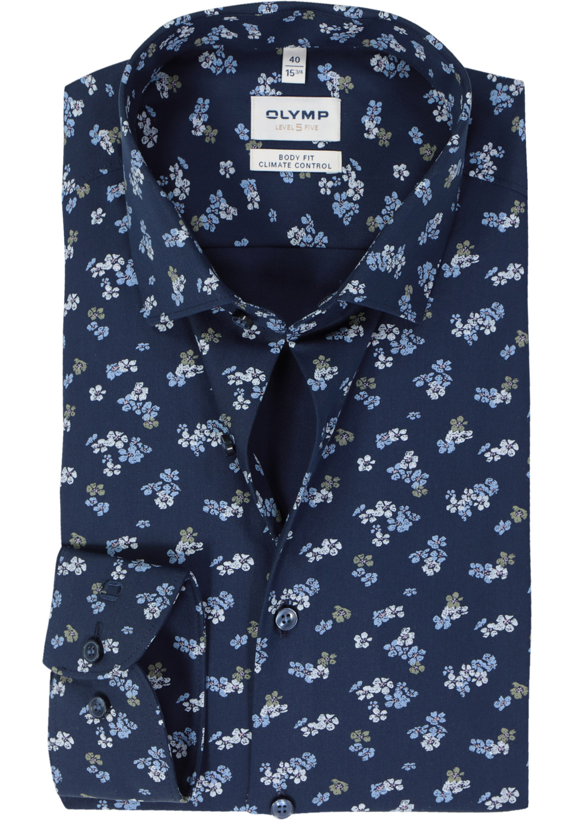 OLYMP 24/7 Level 5 body fit overhemd, dobby, marine blauw dessin OLYMP 24/7 Level 5 body fit overhemd, dobby, marine blauw dessin