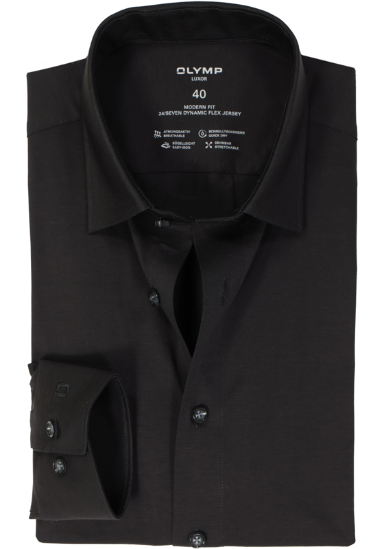 OLYMP Luxor 24/Seven modern fit overhemd, zwart tricot OLYMP Luxor 24/Seven modern fit overhemd, zwart tricot