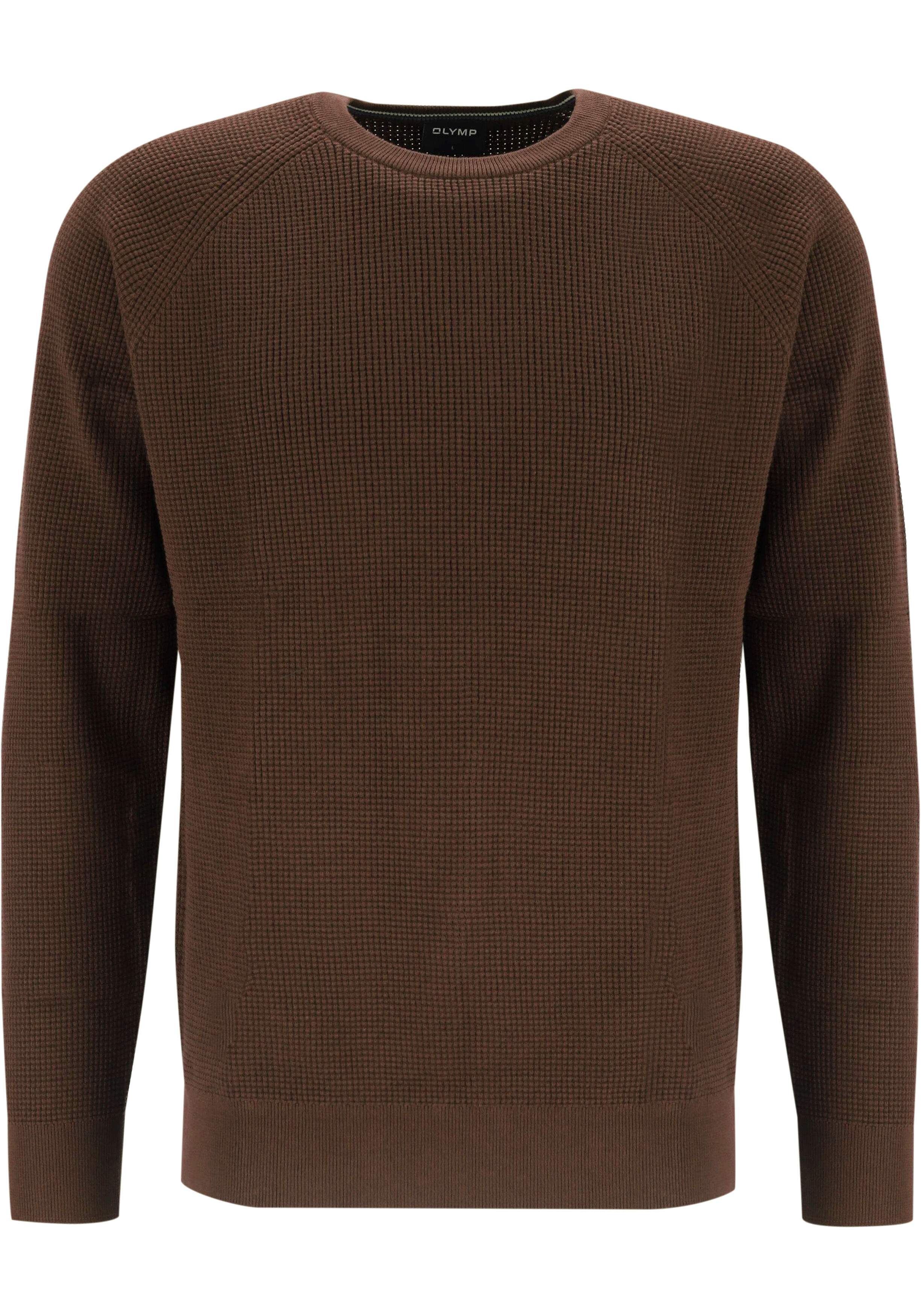 OLYMP Casual modern fit trui structuur, katoenmengsel, O-hals, bruin