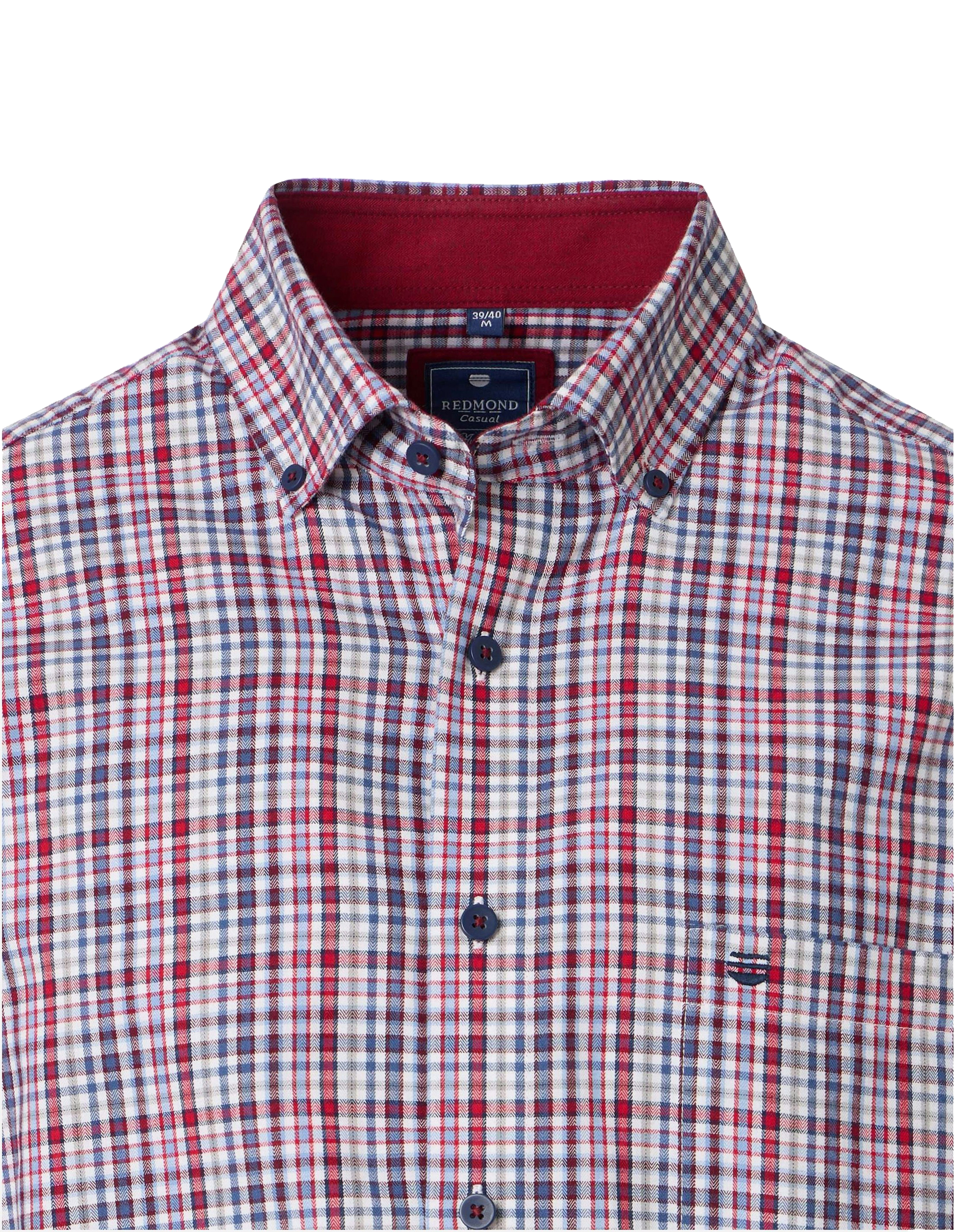 Redmond comfort fit overhemd, twill, blauw, wit, rood en grijs geruit