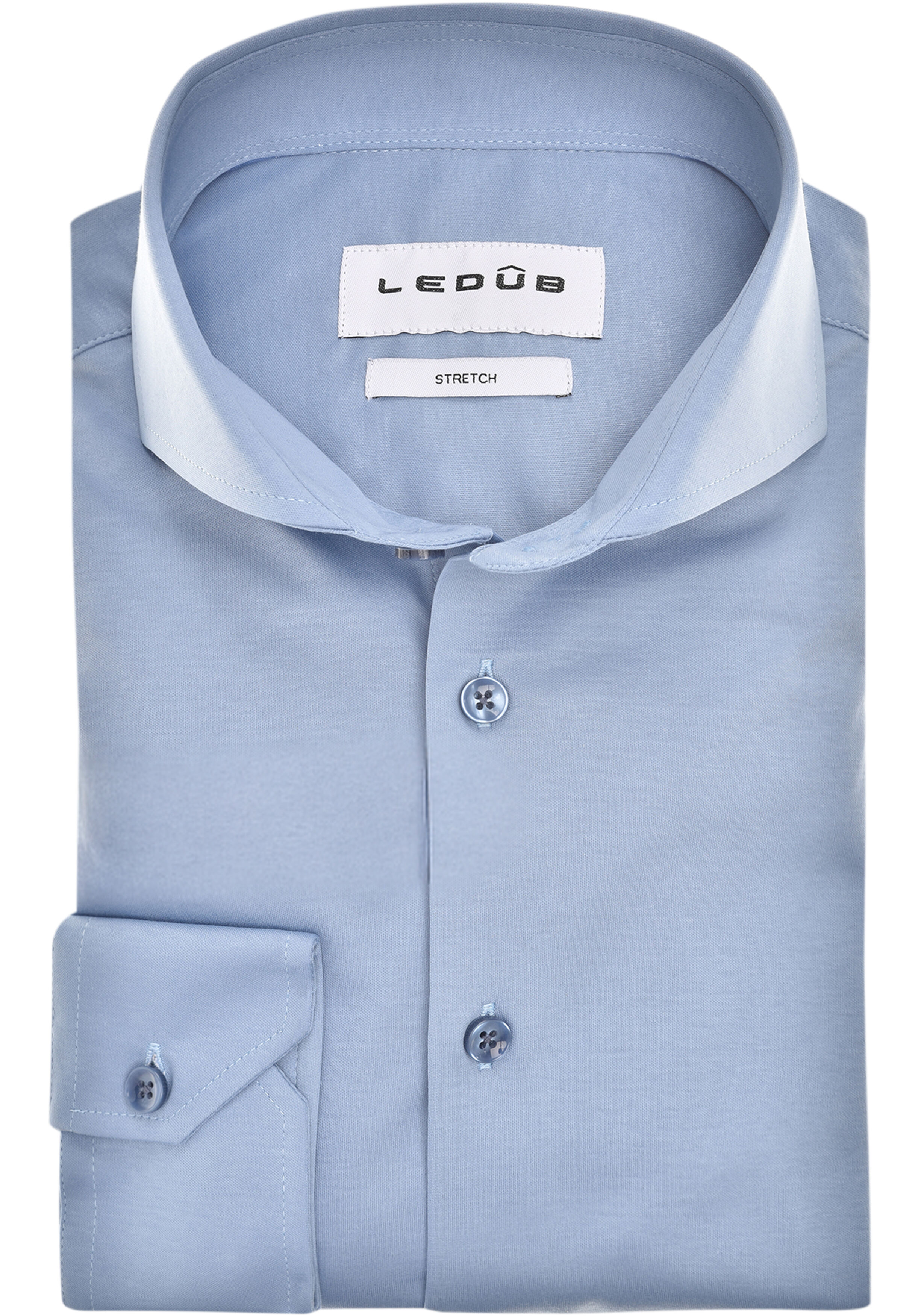 Ledub slim fit overhemd, mouwlengte 72 cm, jersey, middenblauw