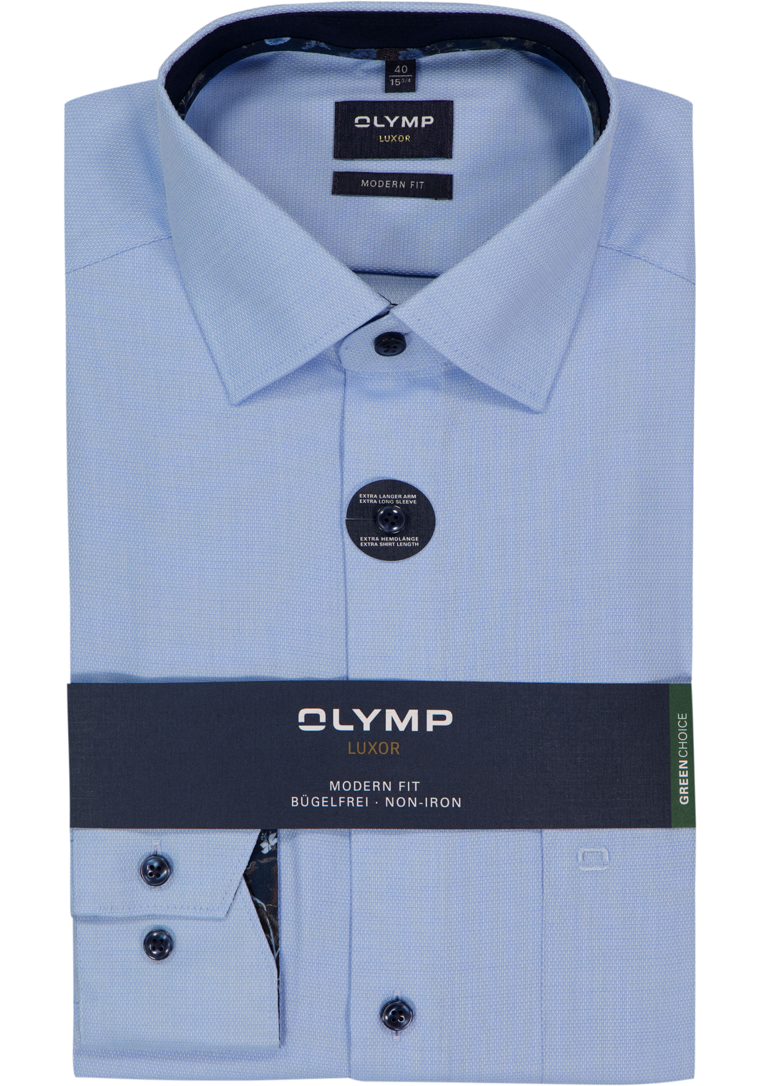 OLYMP Luxor modern fit overhemd, mouwlengte 7, structuur, lichtblauw