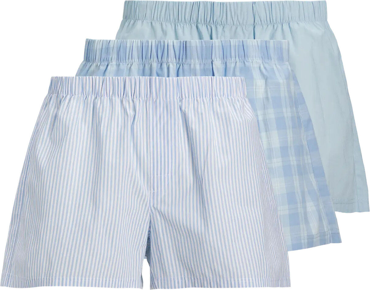 JACK & JONES Jacmilano woven boxers (3-pack), heren wijde boxers, chambray blue chambray striped, skyway checks