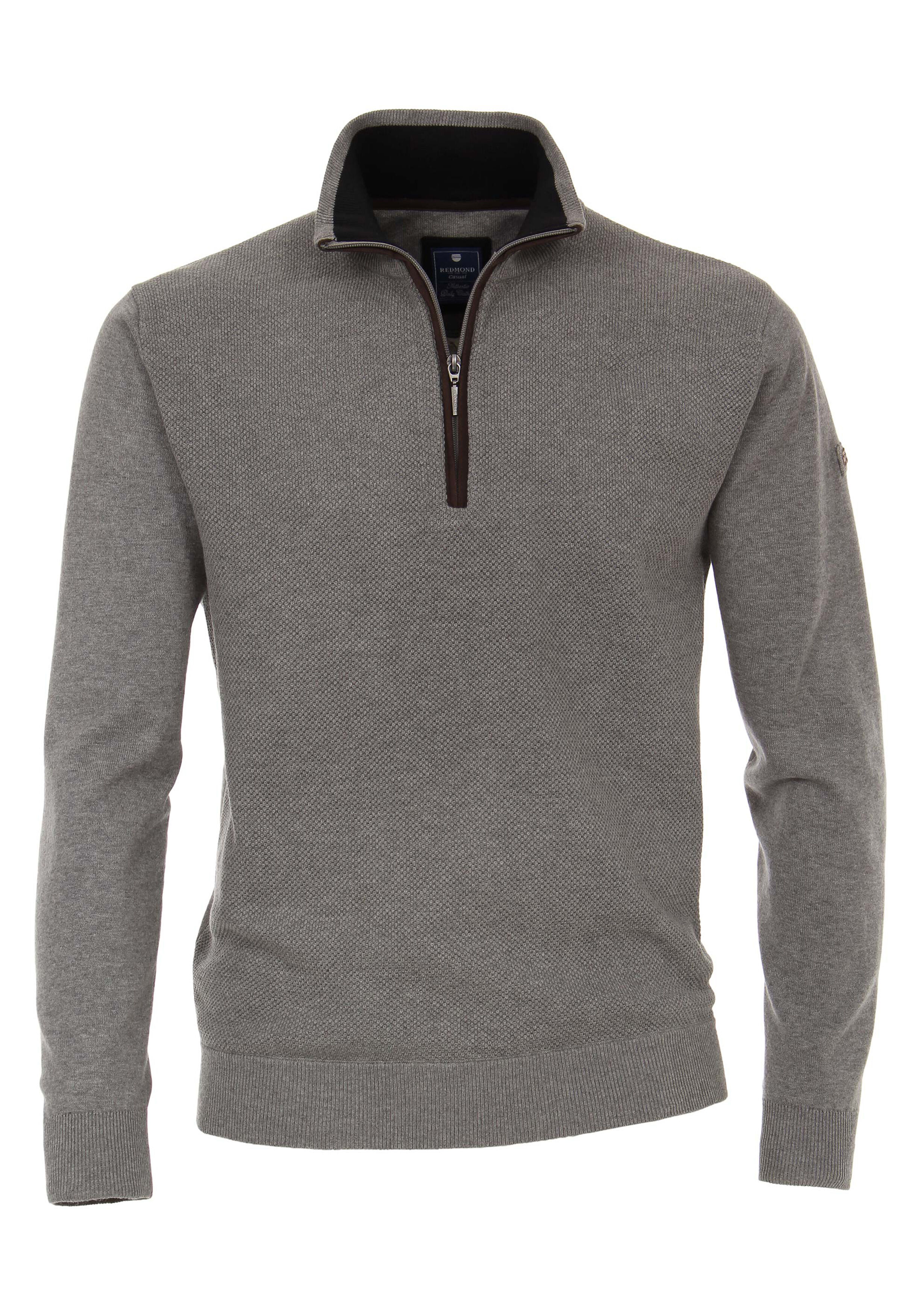 Redmond heren trui katoen, schipperstrui met rits, grijs