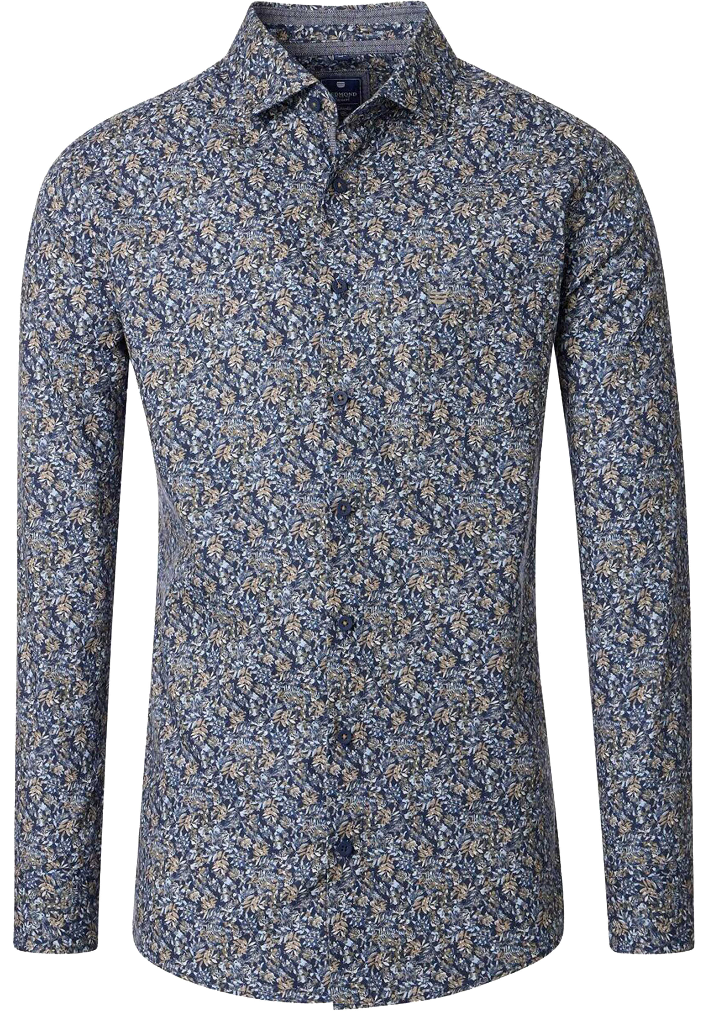 Redmond modern fit overhemd, popeline, licht- en donkerblauw met beige dessin