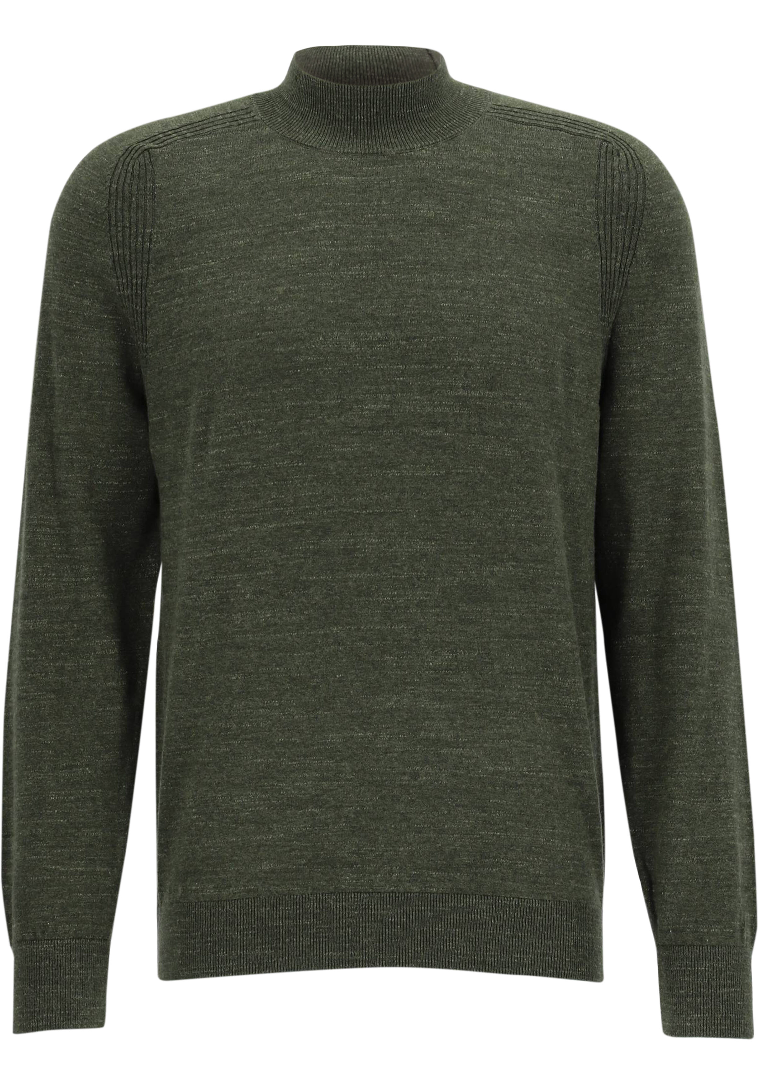 OLYMP modern fit trui katoen, turtleneck, donkergroen melange